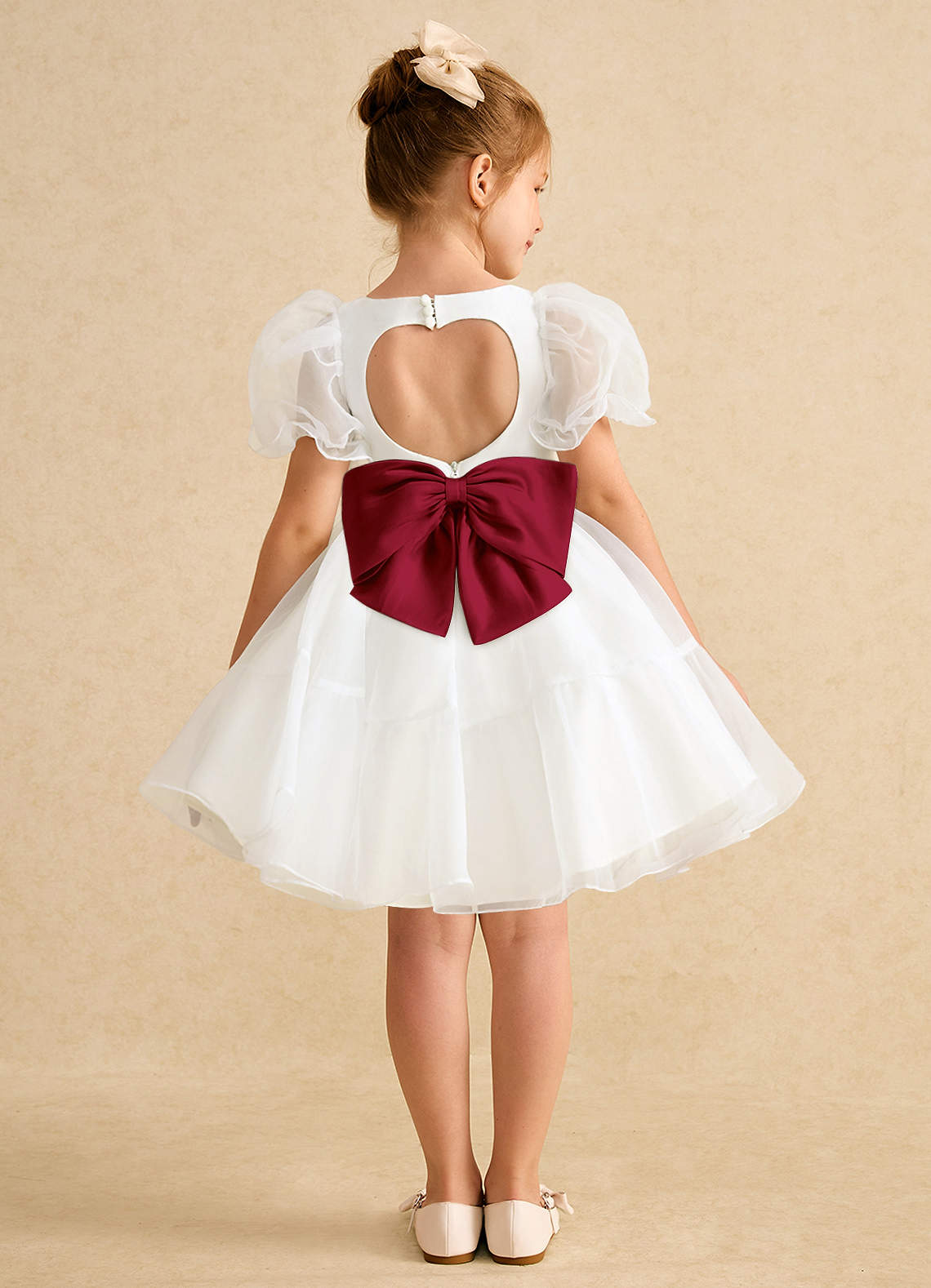 Azazie Debbie vestidos de niña de las flores Vestido de Marfil Burdeos de Organza de Princesa con Escote de Corazón image1