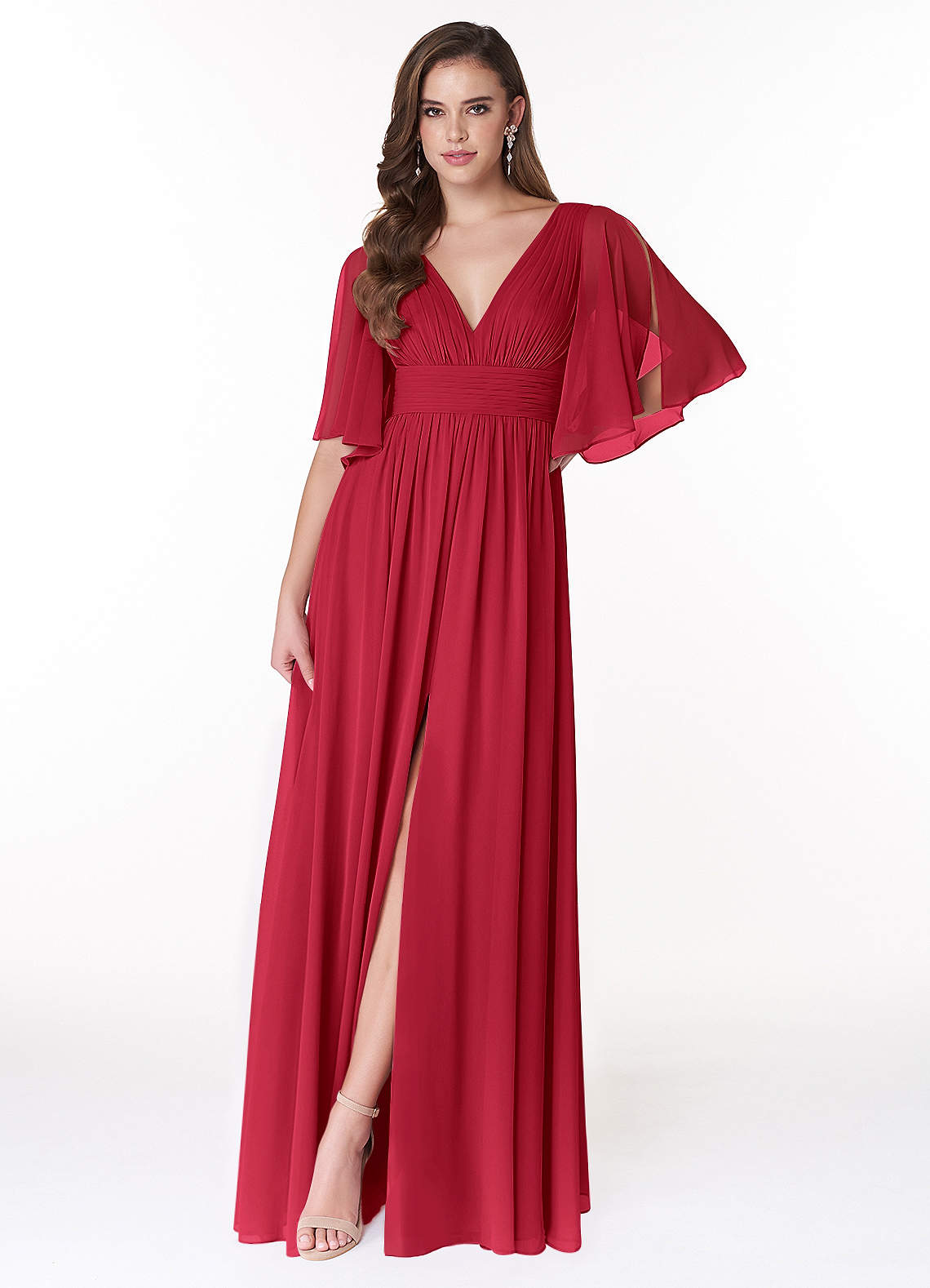 Azazie Temeka Bridesmaid Dresses Scarlet A-Line Ruched Chiffon Dress image1