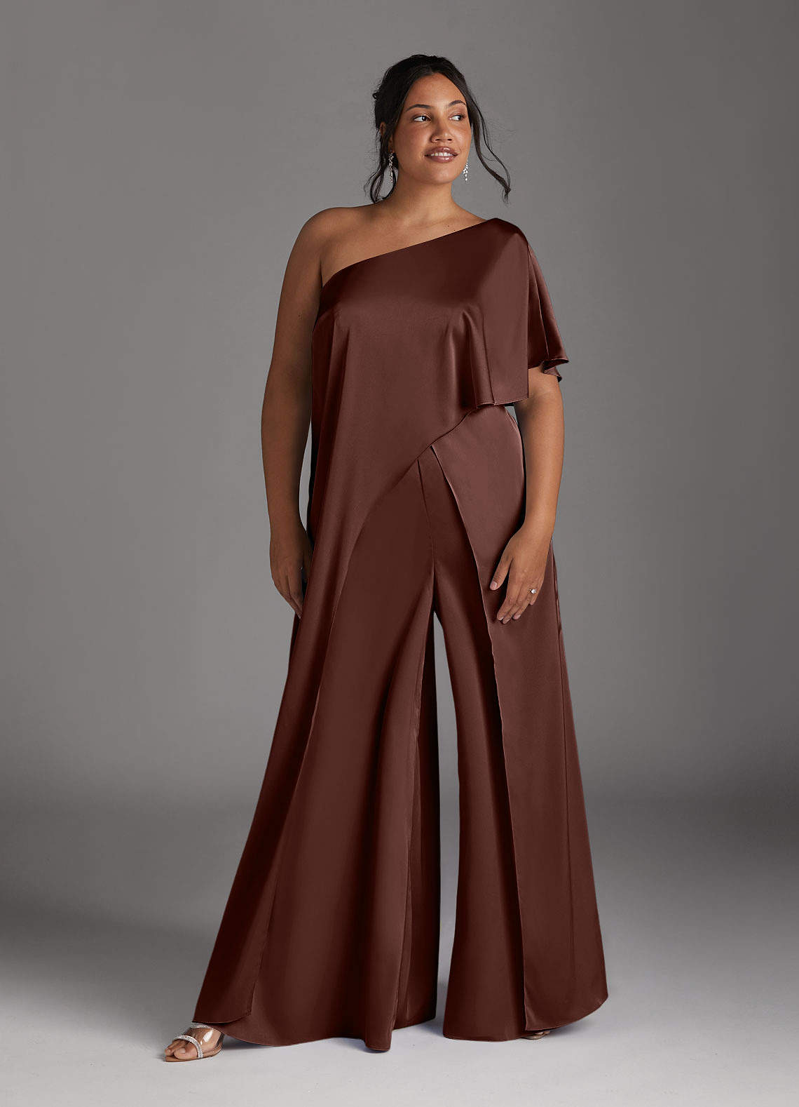 Azazie Hagretta Mother of the Bride Dresses Espresso Jumpsuit/Pantsuit Stretch Satin Dress image1