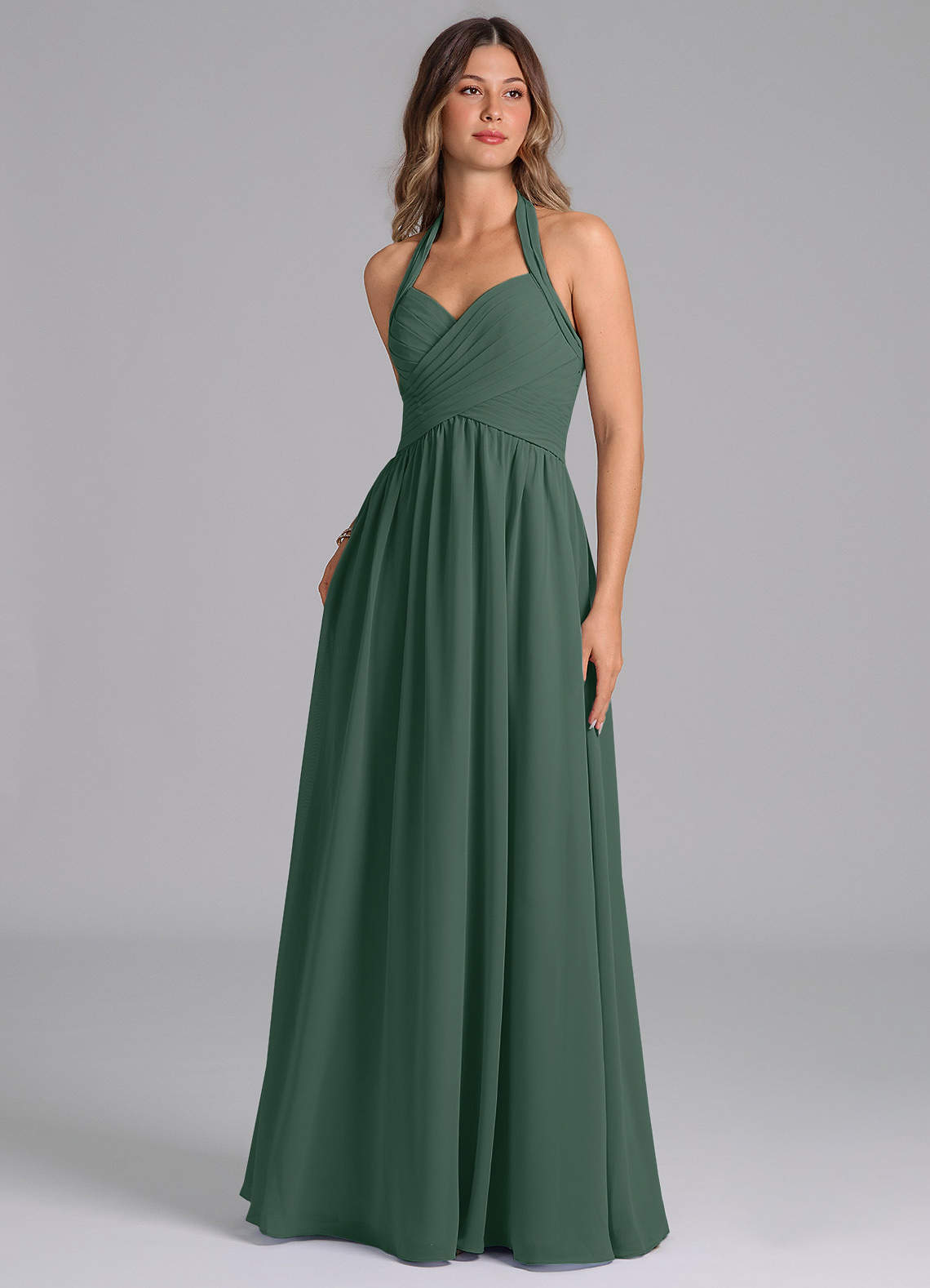 Azazie Darlyn Bridesmaid Dresses Sea Moss A-Line Pleated Chiffon Dress image1