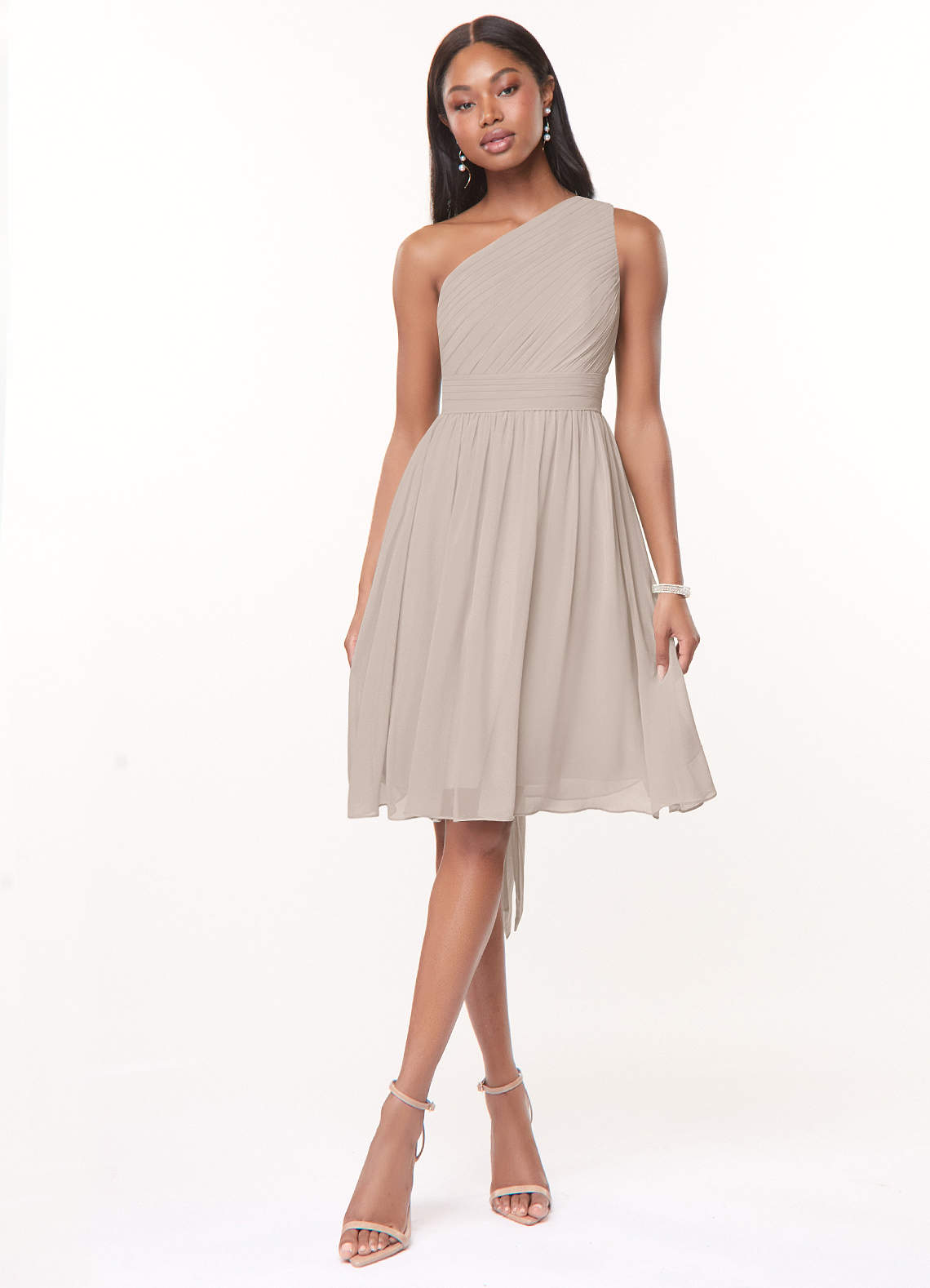 Azazie Katrina Bridesmaid Dresses Frost A-Line One Shoulder Chiffon Dress image1