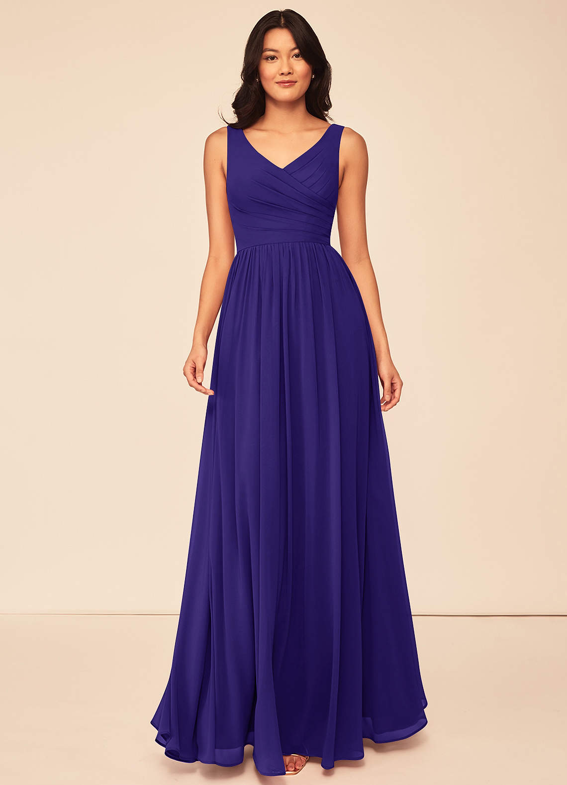 Azazie Keyla Bridesmaid Dresses Regency A-Line V-Neck Pleated Chiffon Dress image1
