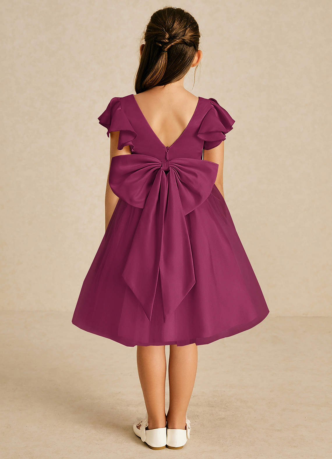 Azazie Kaeya Robe Demoiselle D'honneur Fillette Robe Trapèze en Tulle Arc Mûre image1