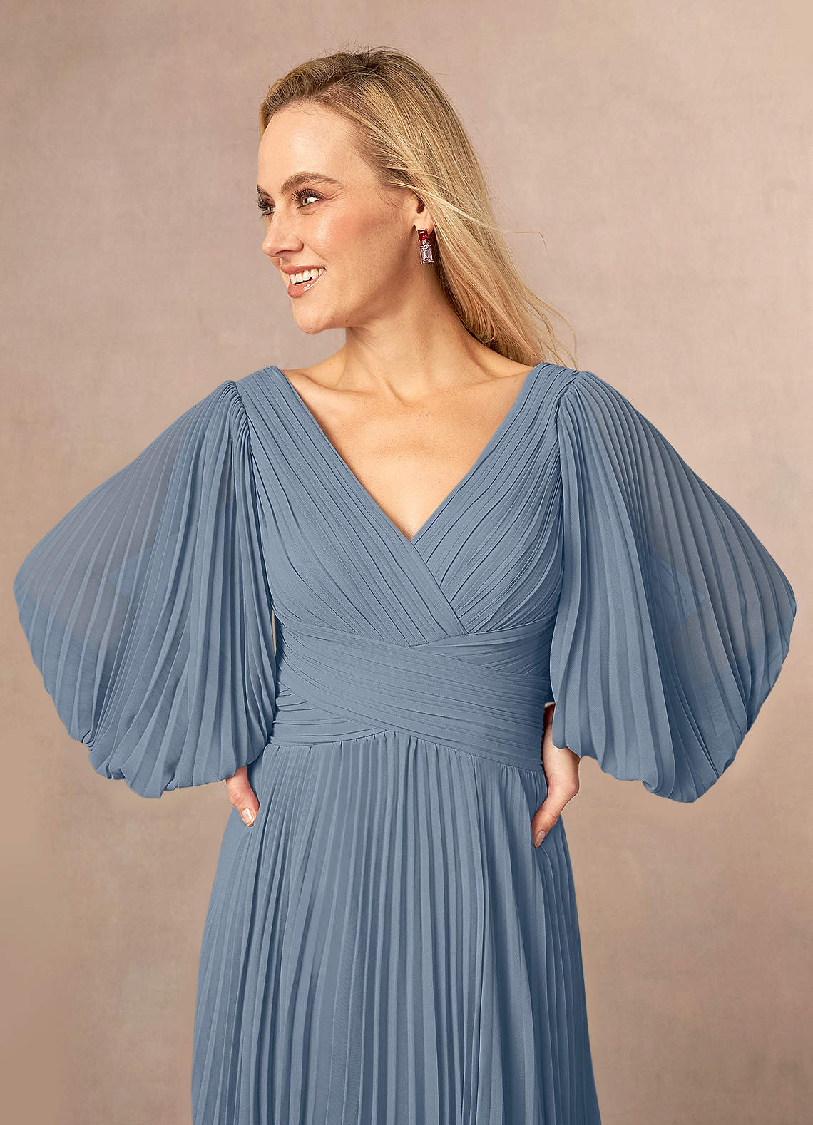 Azazie Zahara Twilight A-Line V-Neck Pleated Chiffon Dress Ready