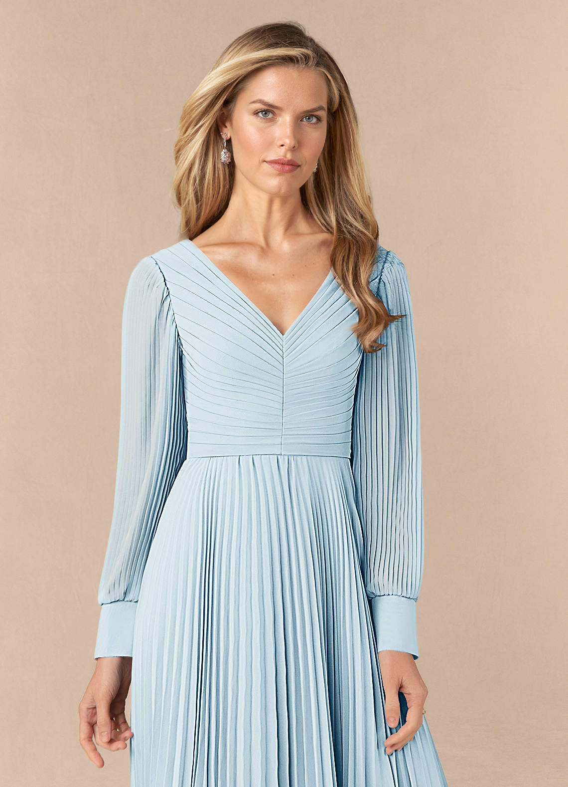 Azazie Zina Sky Blue A-Line Pleated Chiffon Dress | Azazie