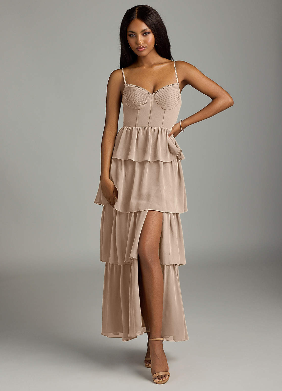 Azazie Kaiden Bridesmaid Dresses Taupe A-Line Sweetheart Neckline Chiffon Dress image1
