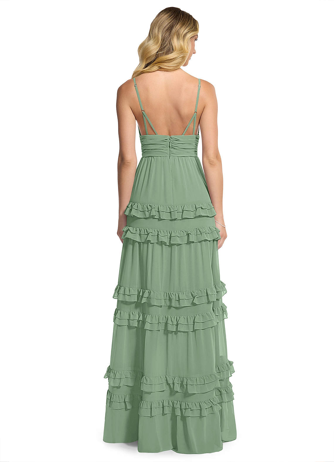 rachel green bridesmaid dress Rachel Satin Open Back Formal Dress in Sage | Size: L | Knit Fabric/Satin Fabric main image 1