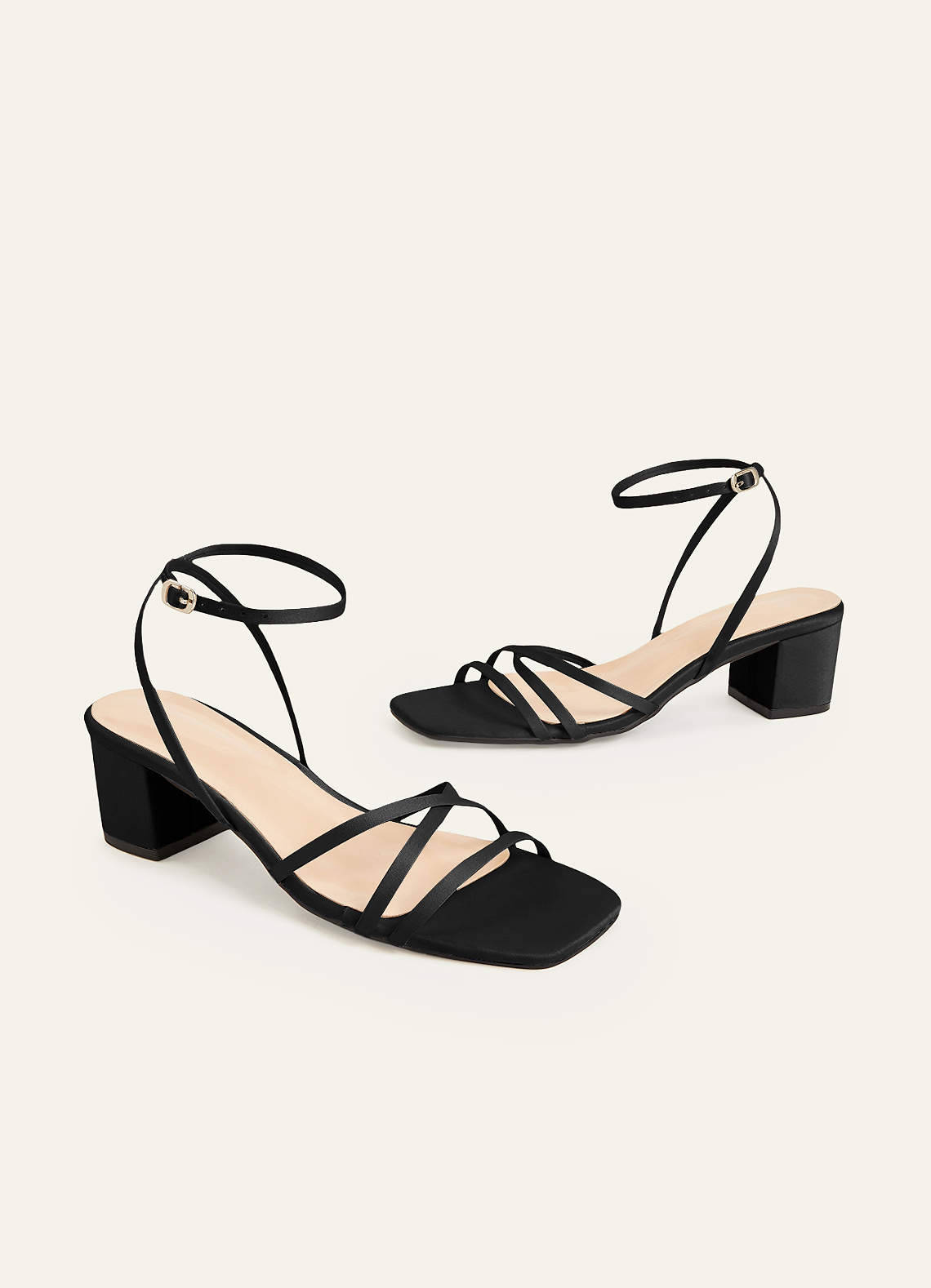 front Matching Color Matte Satin Cross Strips Block Heel Sandals