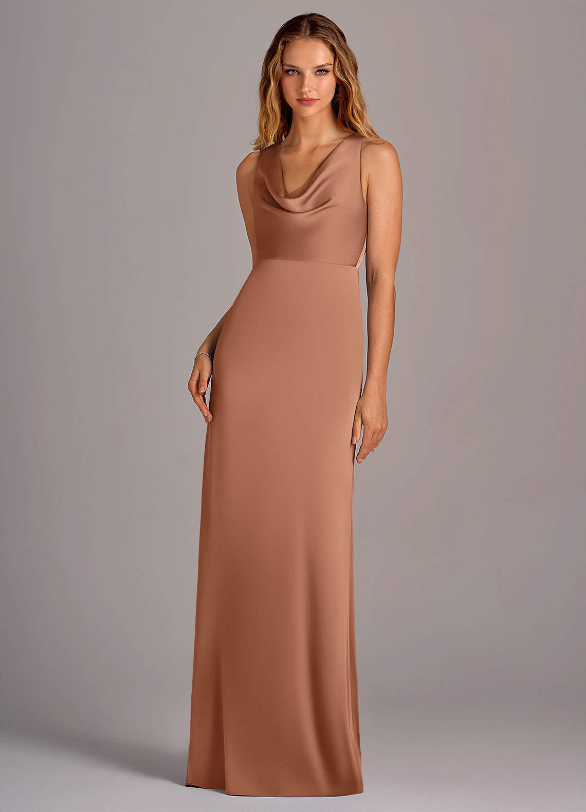 Azazie Wrenlee Bridesmaid Dresses Bronzer A-Line Stretch Satin Dress image1