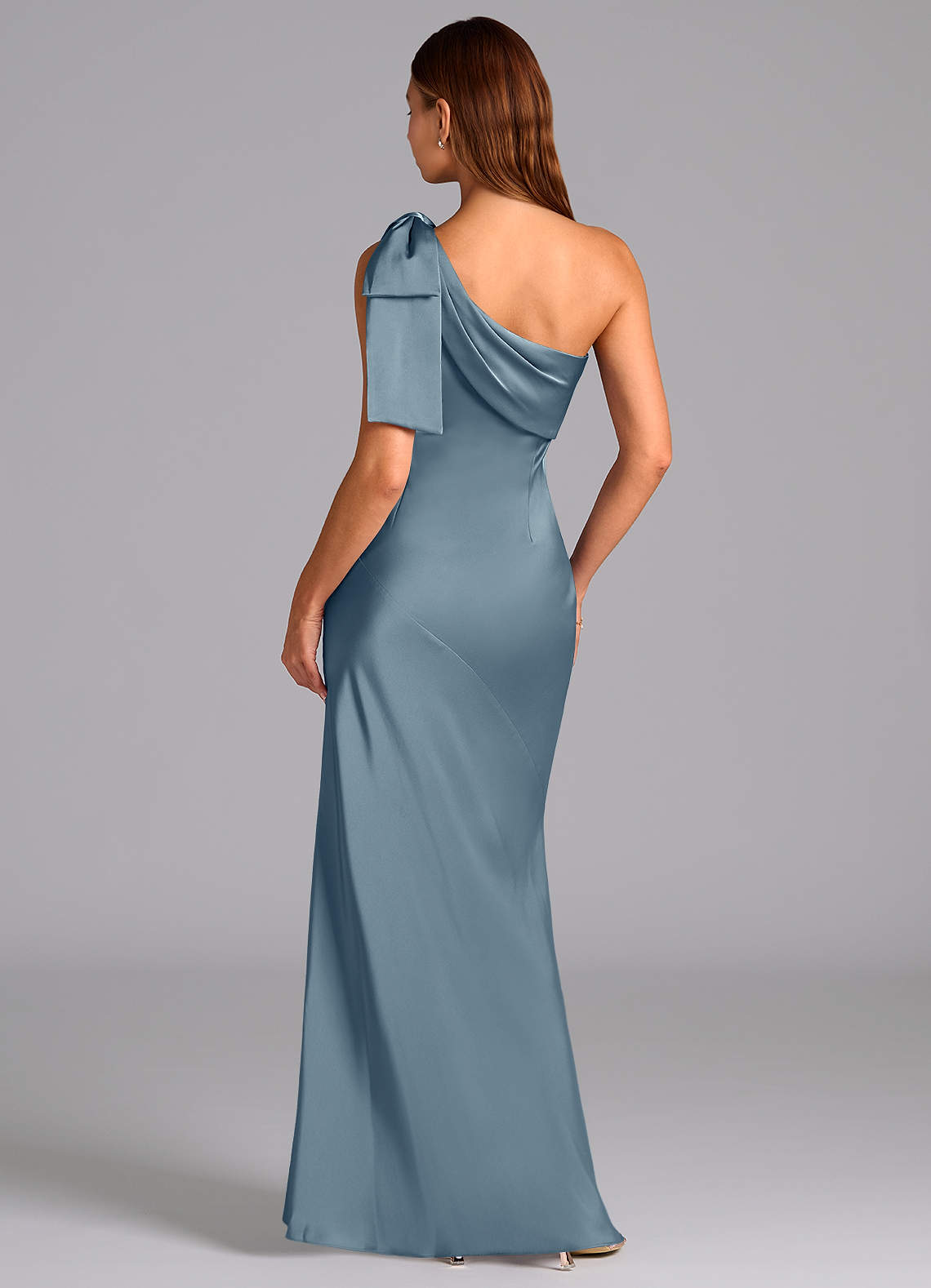 Azazie Yuanna Bridesmaid Dresses Dusty Blue Mermaid One Shoulder Stretch Satin Dress image1