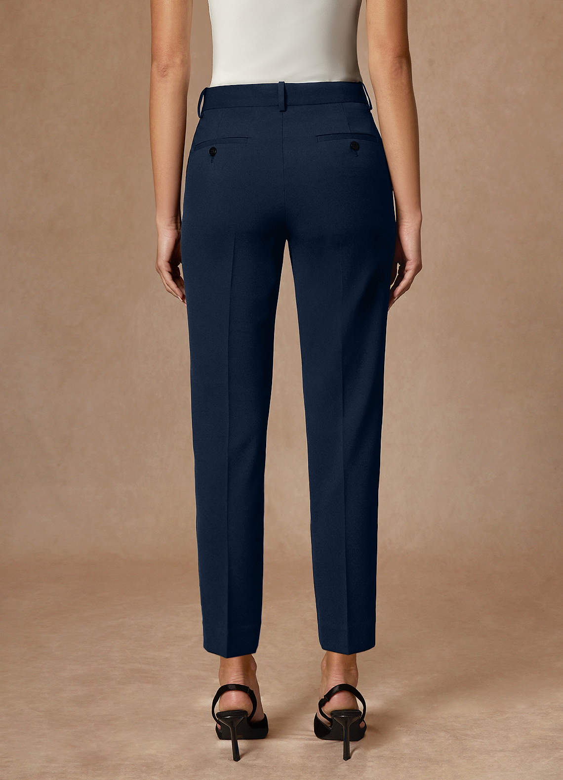 front Whitney Dark Navy Structured Stretch Full Length Dress Pants
