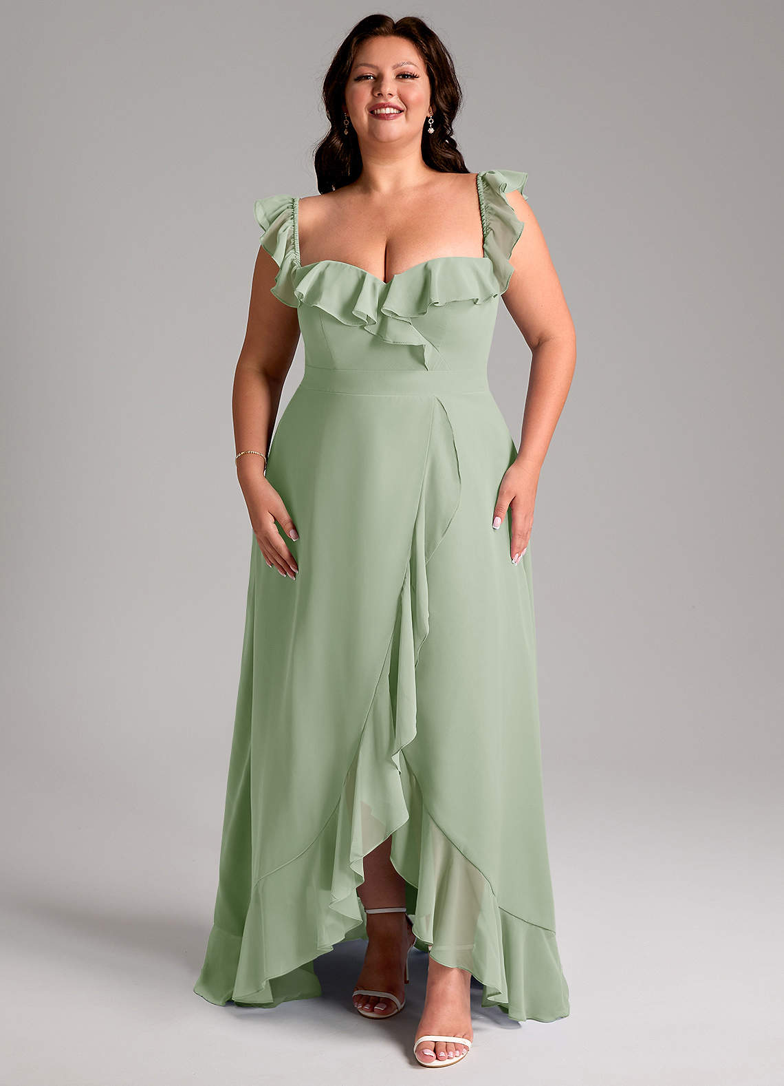 Azazie Lyra Bridesmaid Dresses Dusty Sage A-Line Chiffon Convertible Dress image14