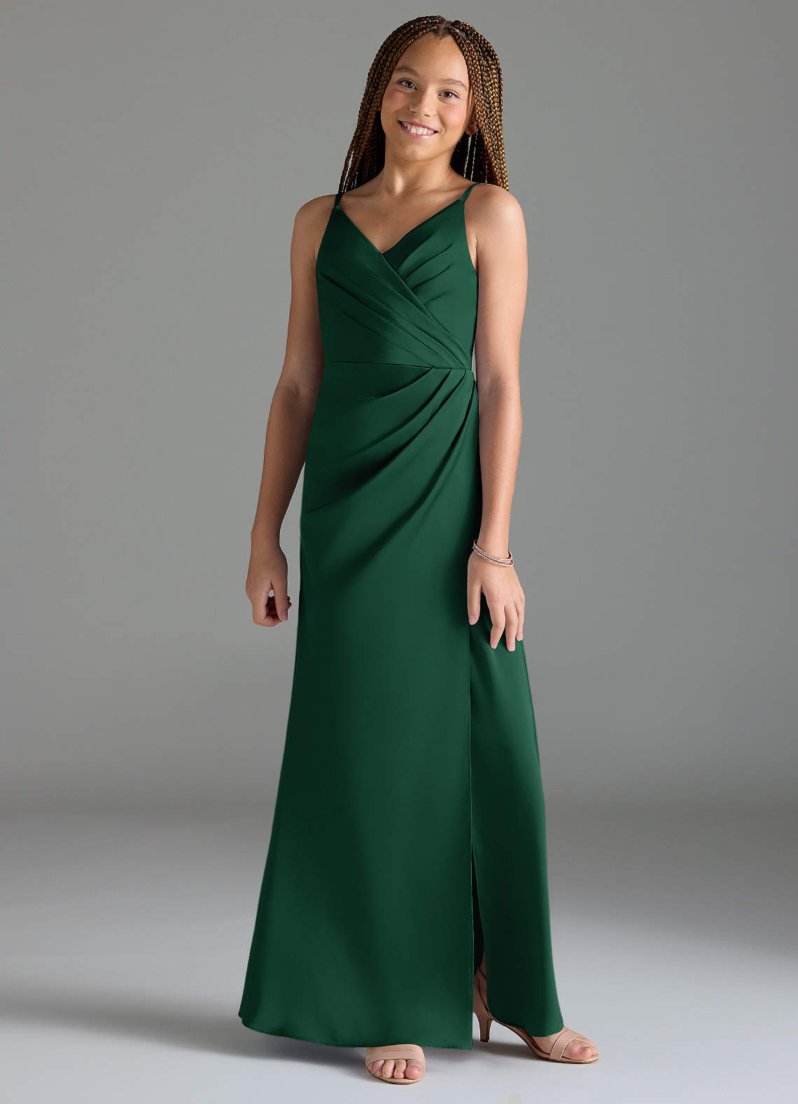 Azazie Maci Junior Klä av Sjöjungfru i Stretch Satin Plisserad image1