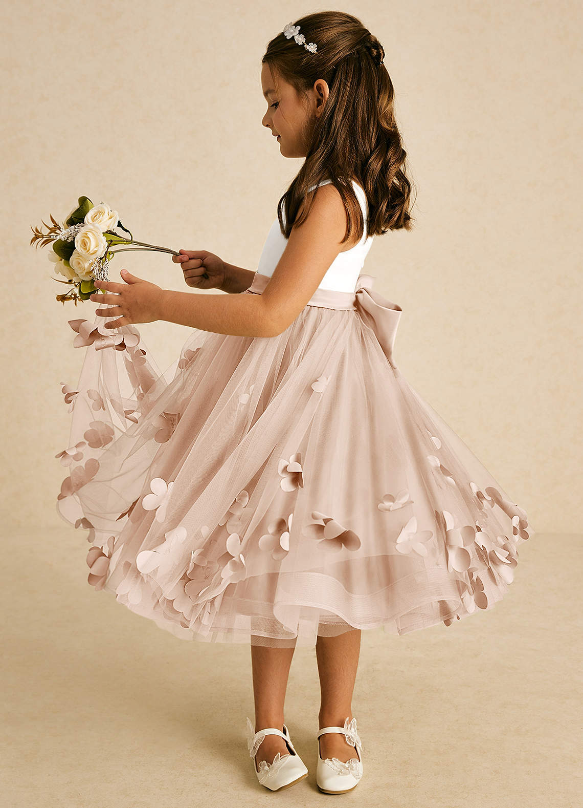 Azazie Sprout Flower Girl Dresses English Rose A-Line Bow Tulle Dress image3