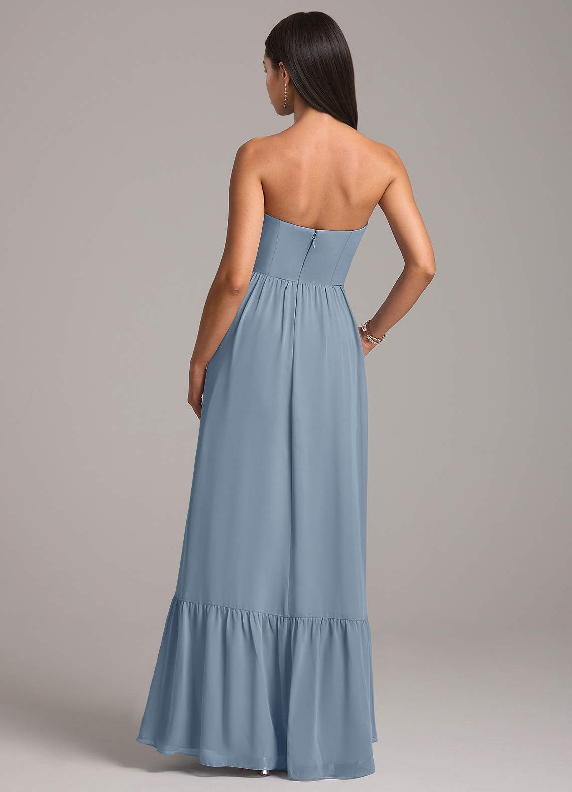 Azazie Kailee Jurken voor bruidsmeisjes Jurk van Chiffon met A-Lijn met Zakken Stoffig Blauw image5