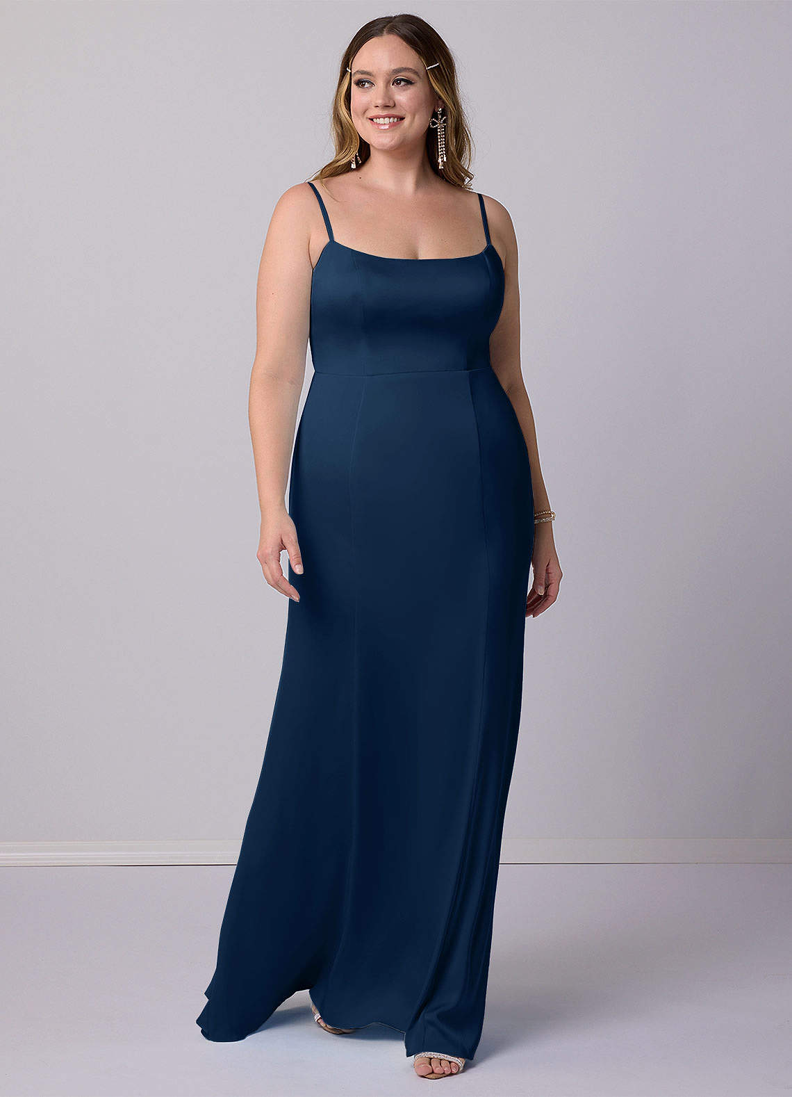 Barbie ♥ Azazie Bridesmaid Dresses Dark Navy Mermaid Bow Stretch Satin Dress image6