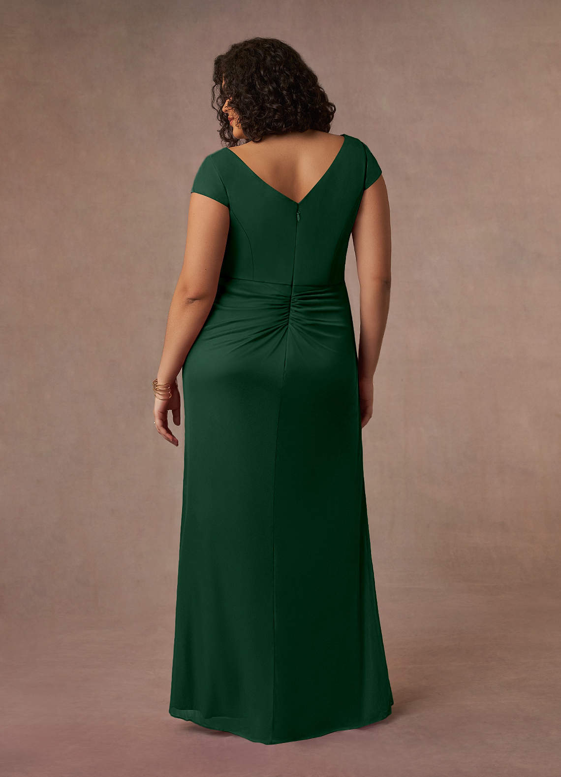 Azazie Roya Mother of the Bride Dresses Dark Green Mermaid V-Neck Pleated Mesh Dress image9