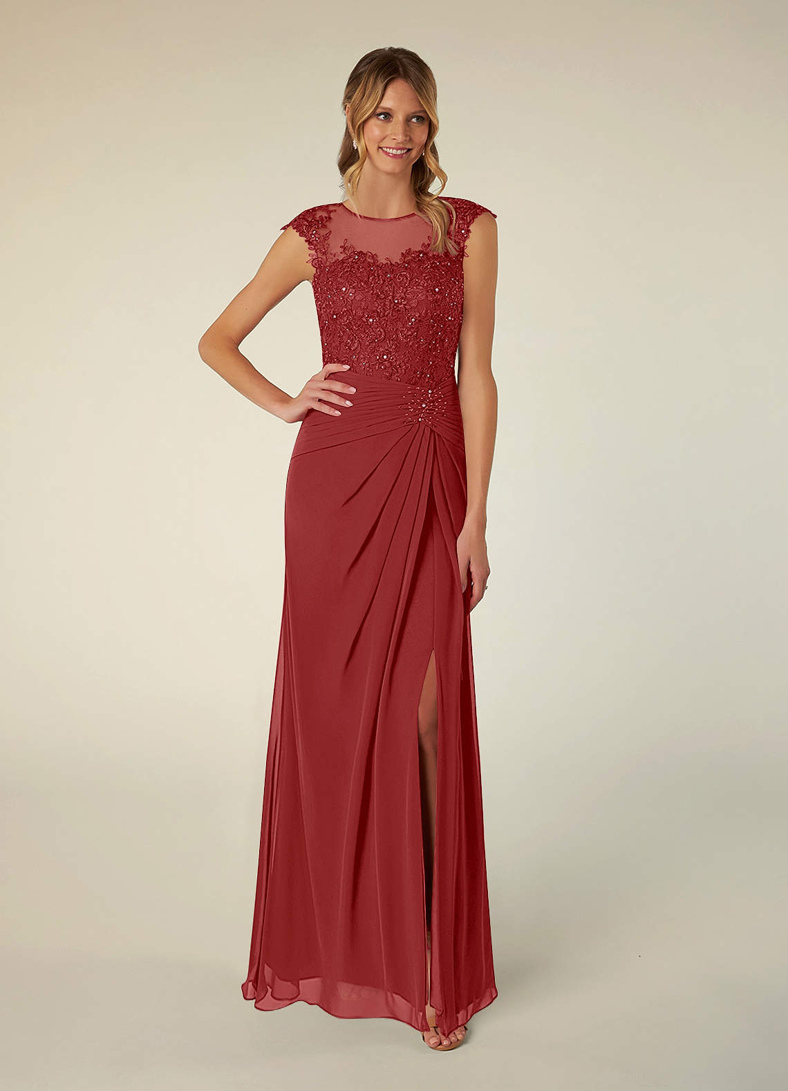 Azazie Libby Mother of the Bride Dresses Rust A-Line Scoop Sequins Chiffon Dress image1