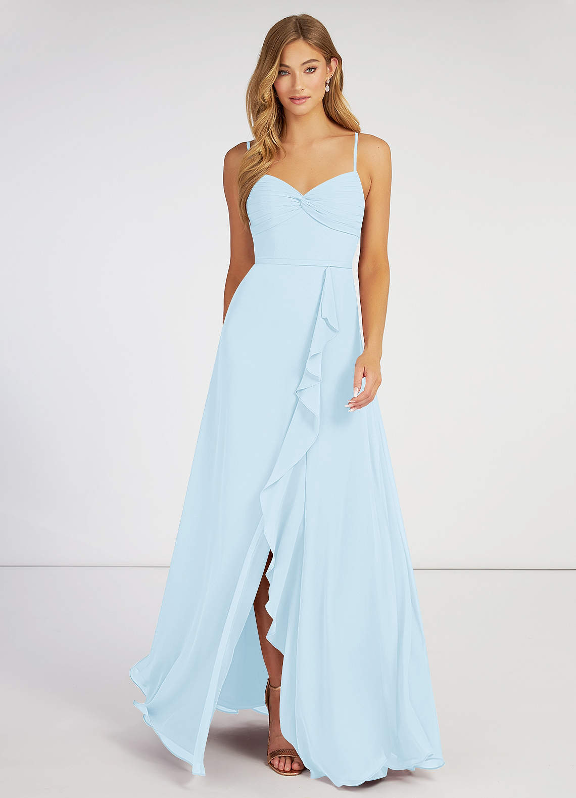 A-Line Ruched Chiffon Asymmetrical Dress Sky Blue