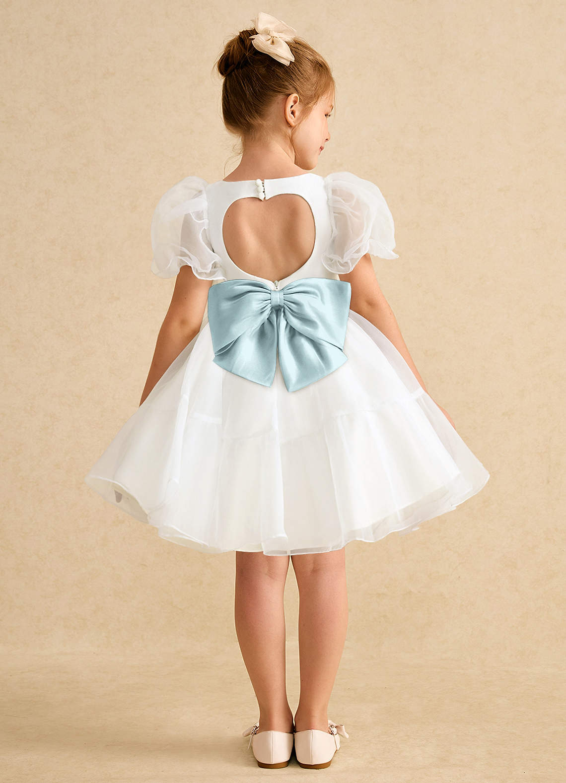Azazie Debbie Abiti da Ragazza di Fiori Abito Principessa in Organza Scollo a Cuore Avorio Nebbia image1