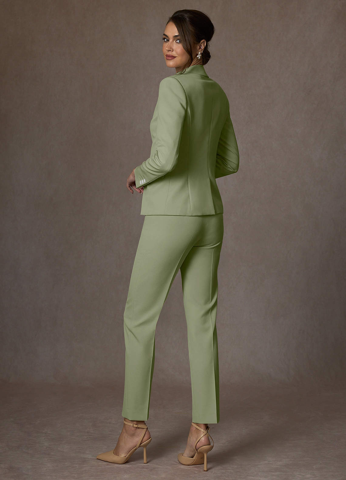 front Whitney Pistachio Structured Stretch Full Length Dress Pants