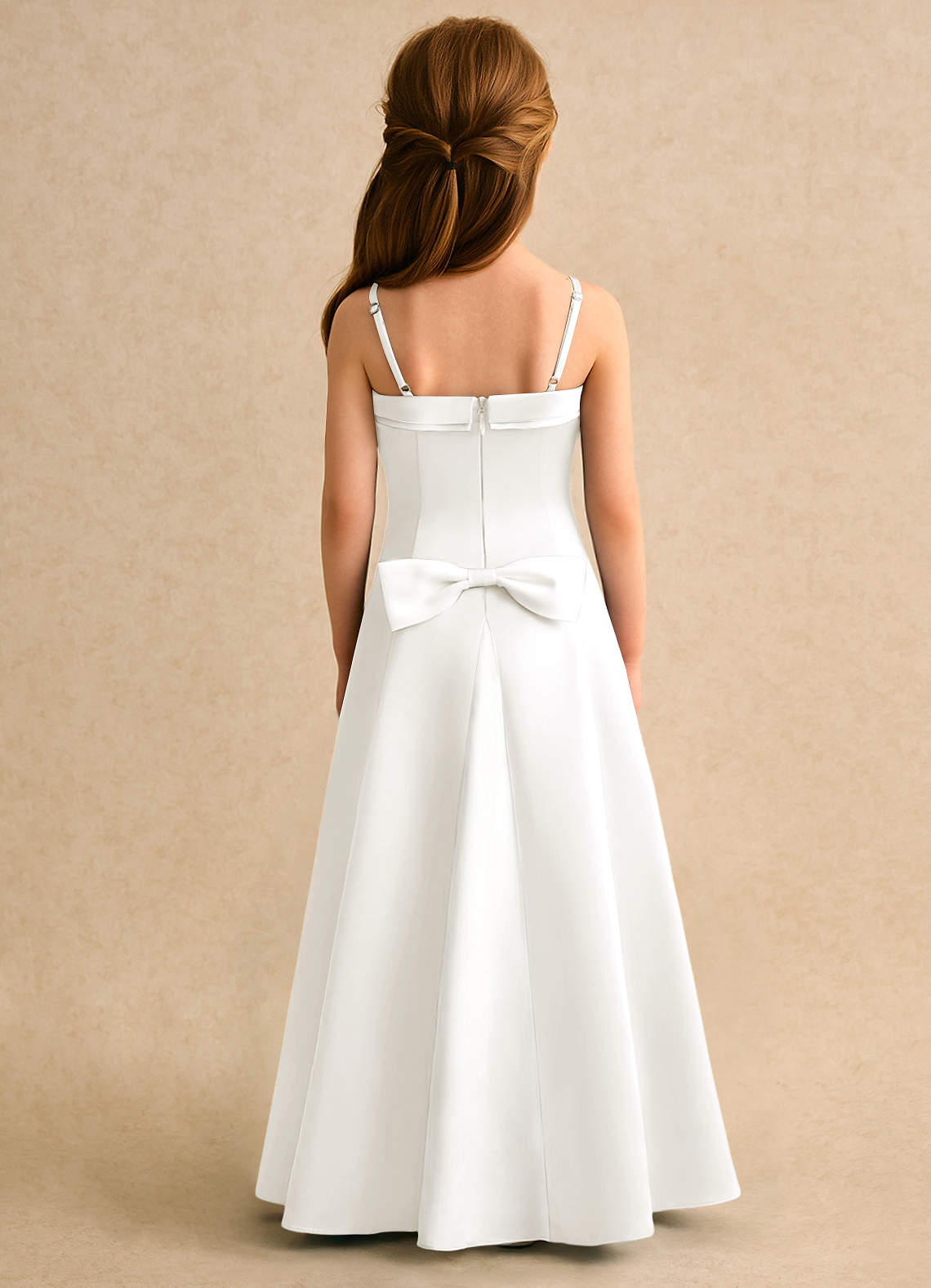 Azazie Izel Girls Formal Blomsterpigekjoler A-Line Plisseret Mat satin Gulv-længde Kjole image3