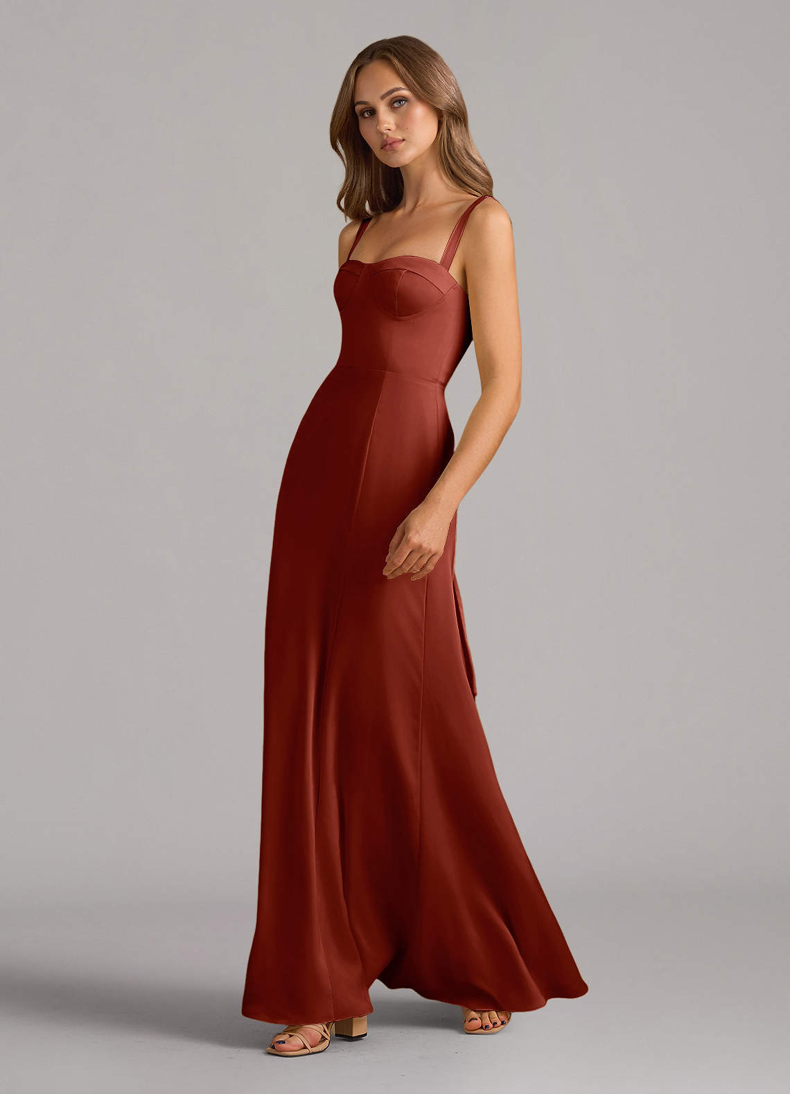 Azazie Amaris Ready to Ship Terracotta Stretch Satin Bridesmaid Dresses |  Azazie