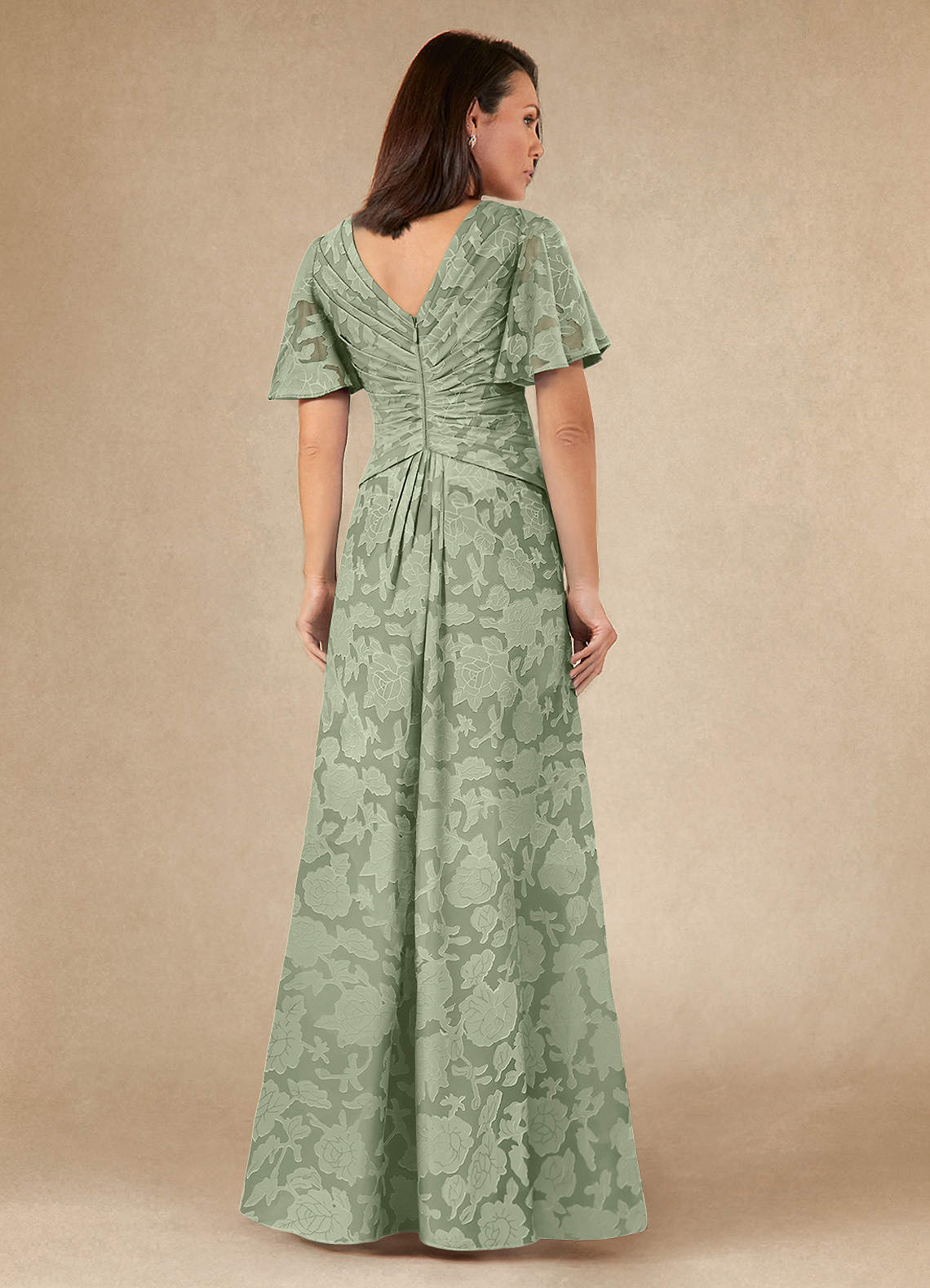 Azazie Emmeline Mother of the Bride Dresses Dusty Sage A-Line Pleated Floral Burnout Dress image4