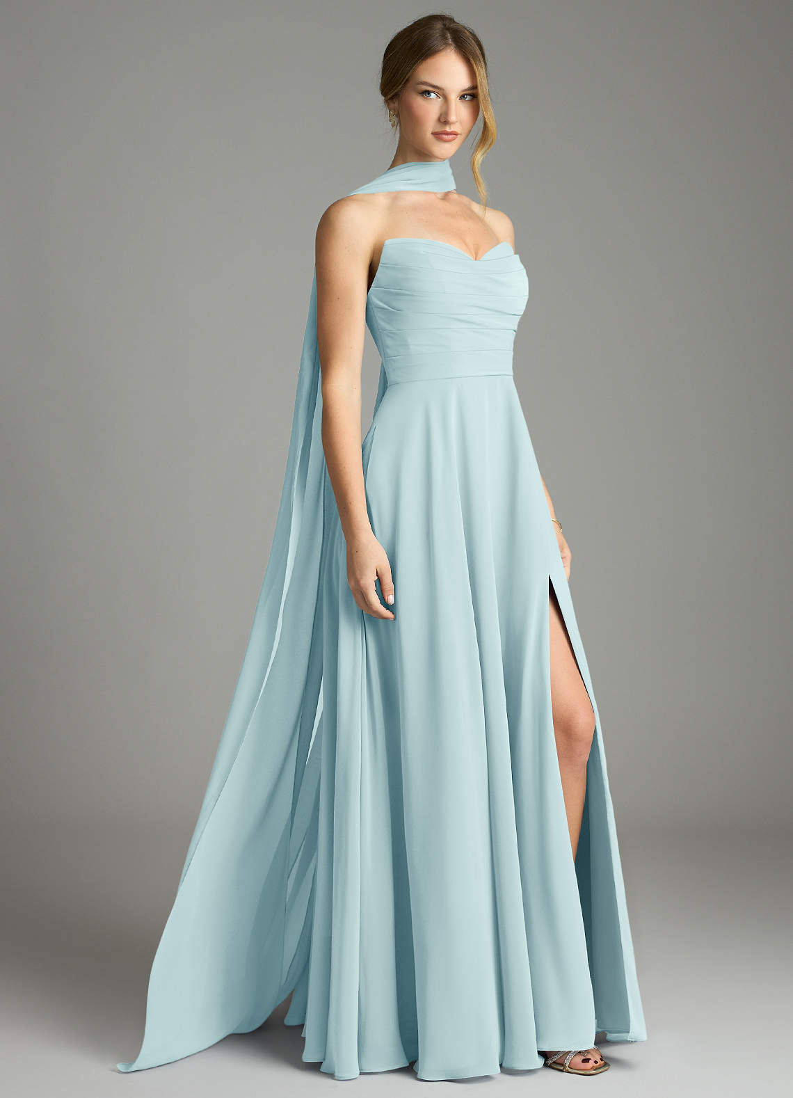 Azazie Ayla Abiti da Damigella Abito A-Line in Chiffon Scollo a Cuore Sea Glass image1