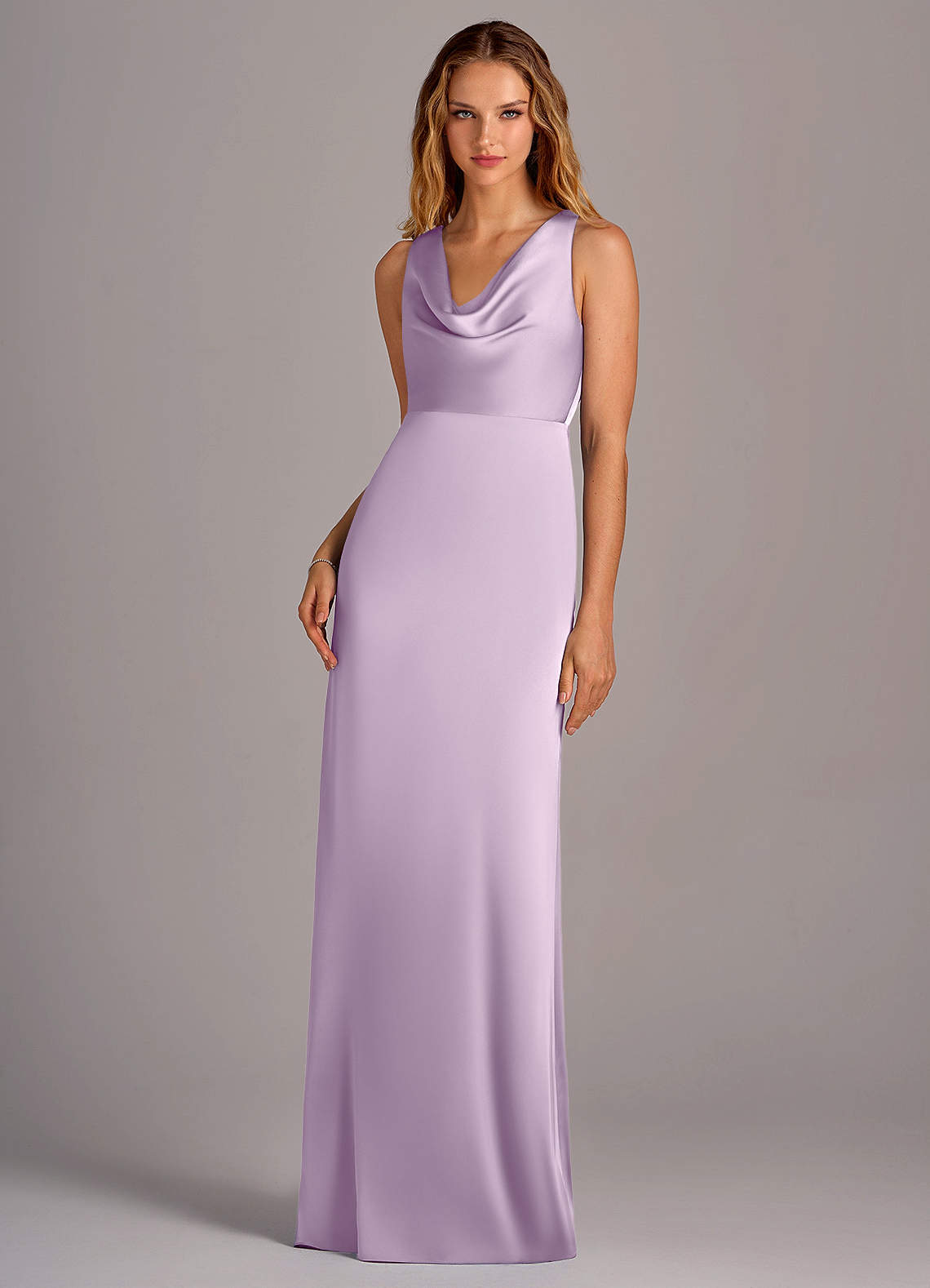 Azazie Wrenlee Bridesmaid Dresses Frosted Lilac A-Line Stretch Satin Dress image1