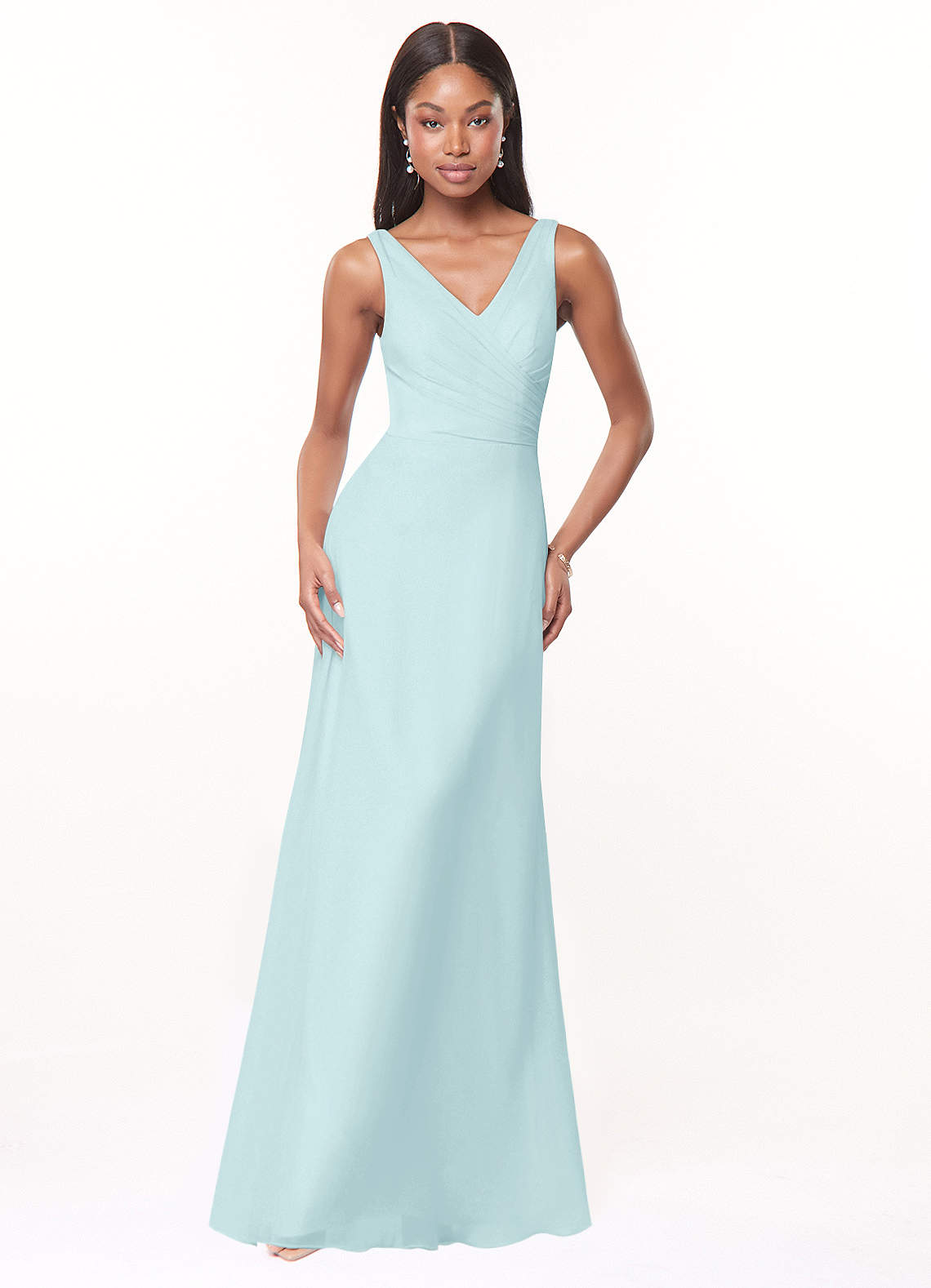 Azazie Nala Bridesmaid Dresses Sea Glass A-Line Pleated Chiffon Dress image1