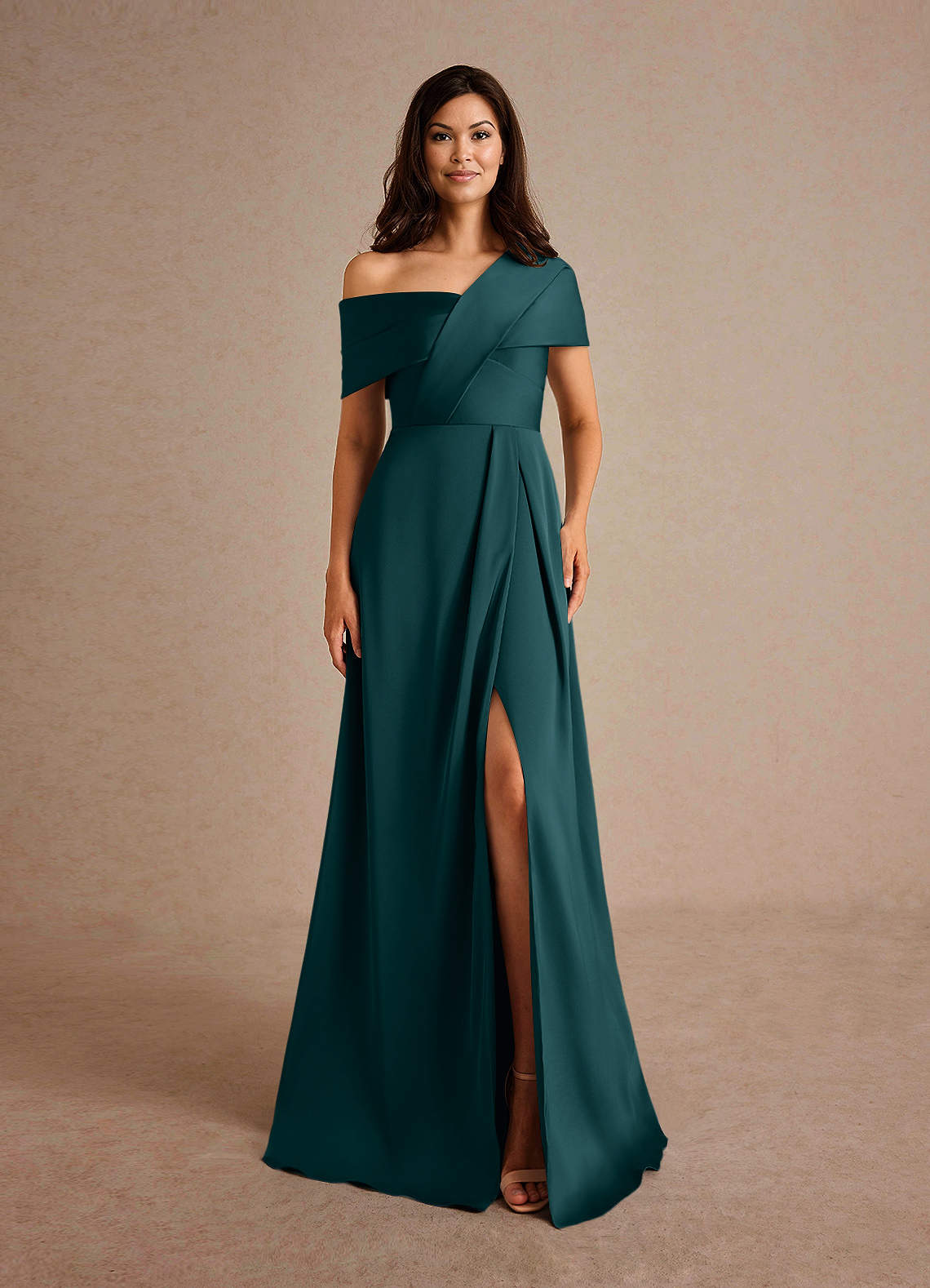 Azazie Milton Abiti per la Madre della Sposa Abito A-Line in Raso Elasticizzato Plissettato Pino image6