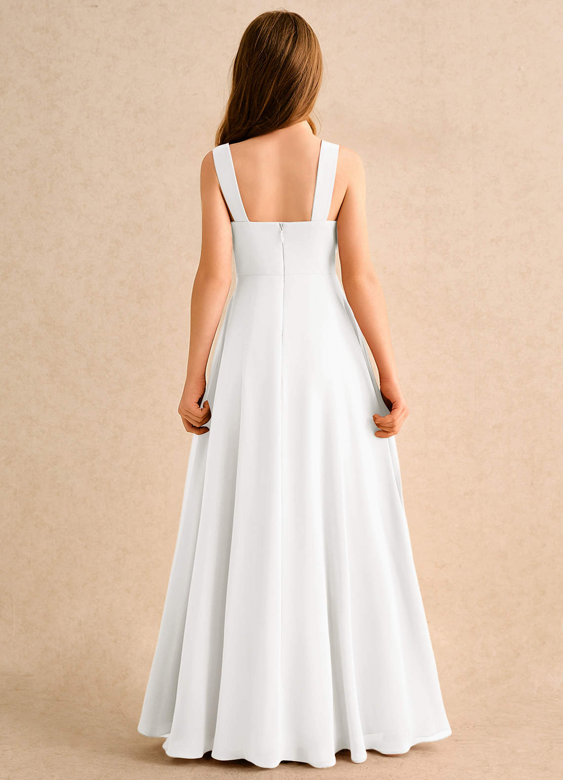 Azazie Makani Girls Formal Kukkatyttöjen mekot A-linja Sydänpääntie Sifonki Lattian pituus Mekko image1
