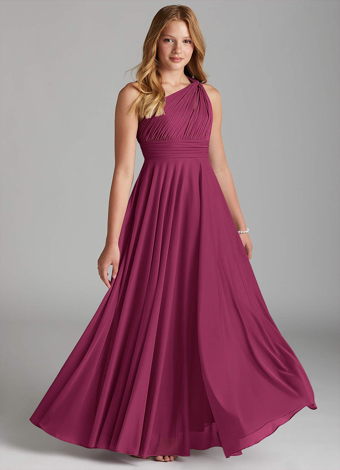 Azazie Charlize Junior A-Linie Gittergewebe Kleid Maulbeerrot image1