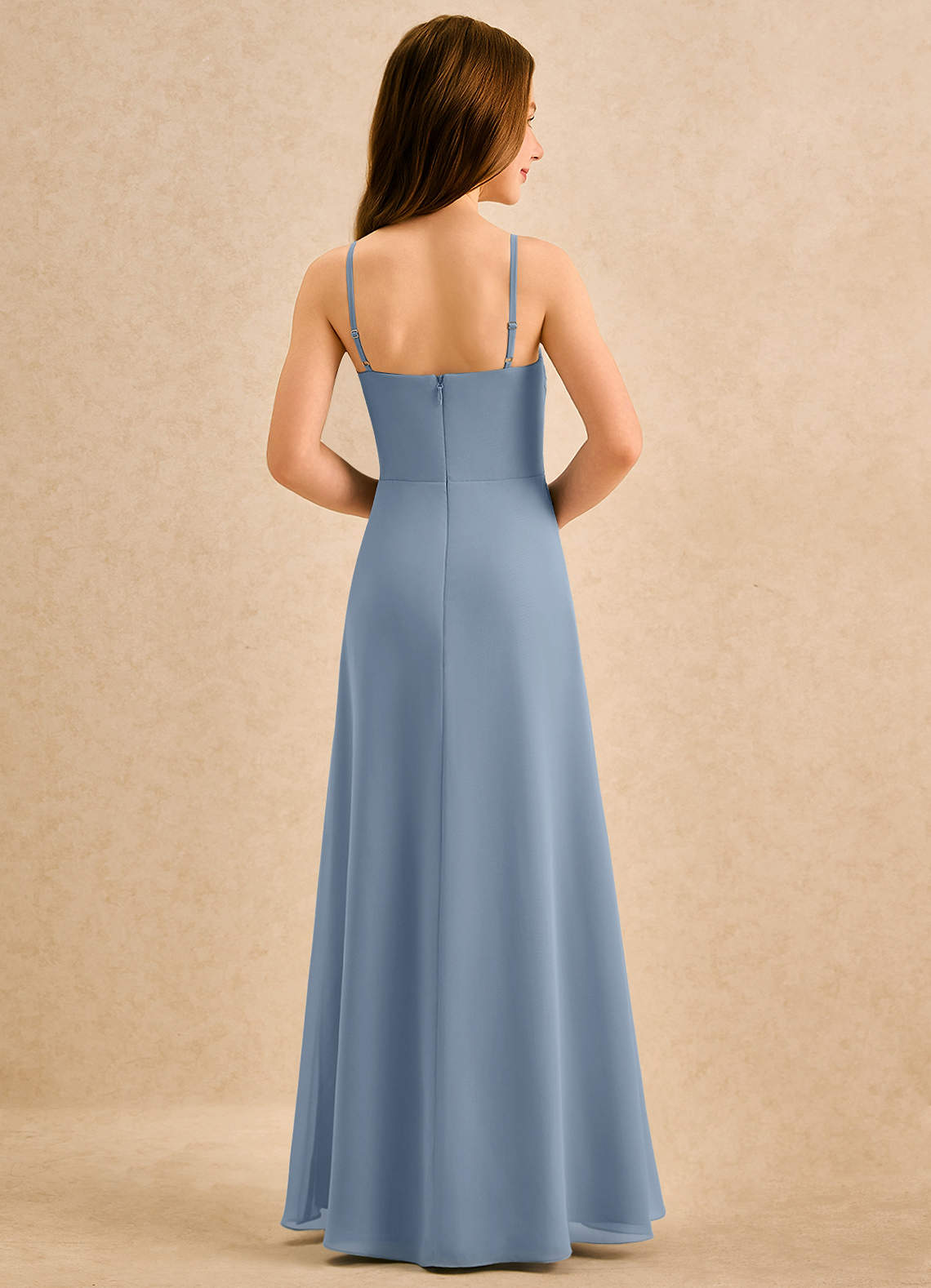 Azazie lolly Girls Formal Robe Demoiselle D'honneur Fillette Robe Trapèze en Mousseline de soie Plissée Bleu Poussiéreux image1