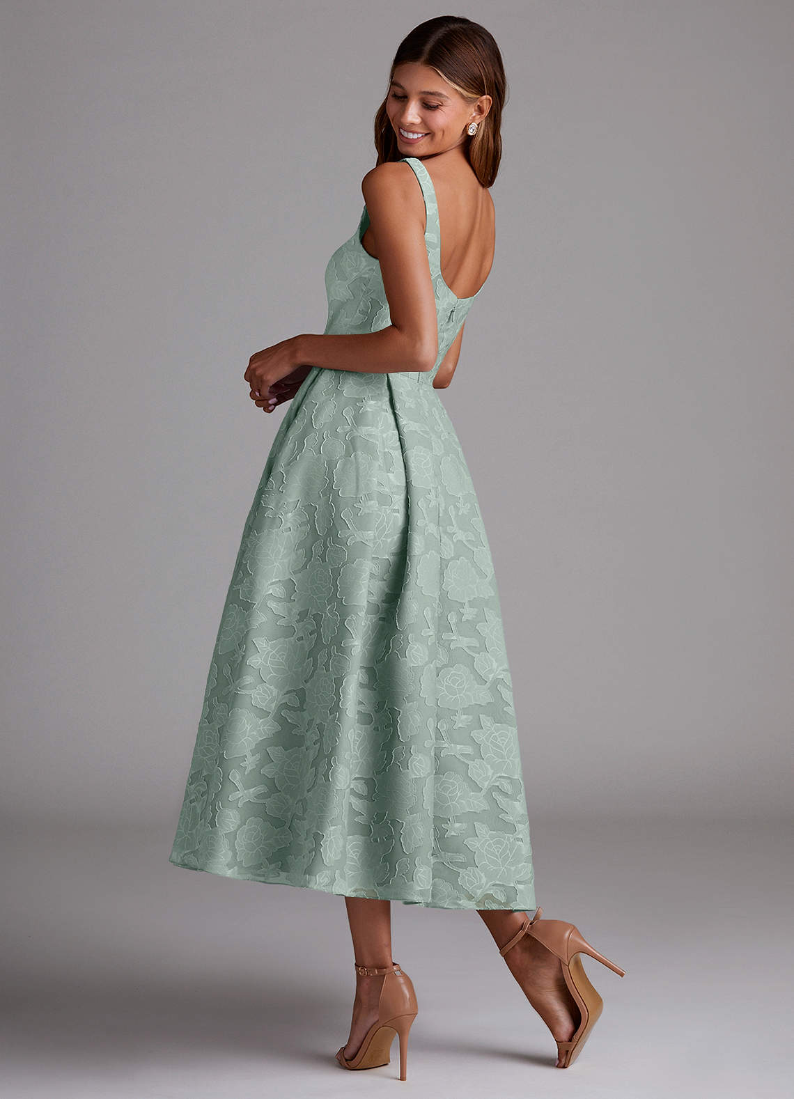 Azazie Amalie Ready to Ship Agave Floral Burnout Bridesmaid
