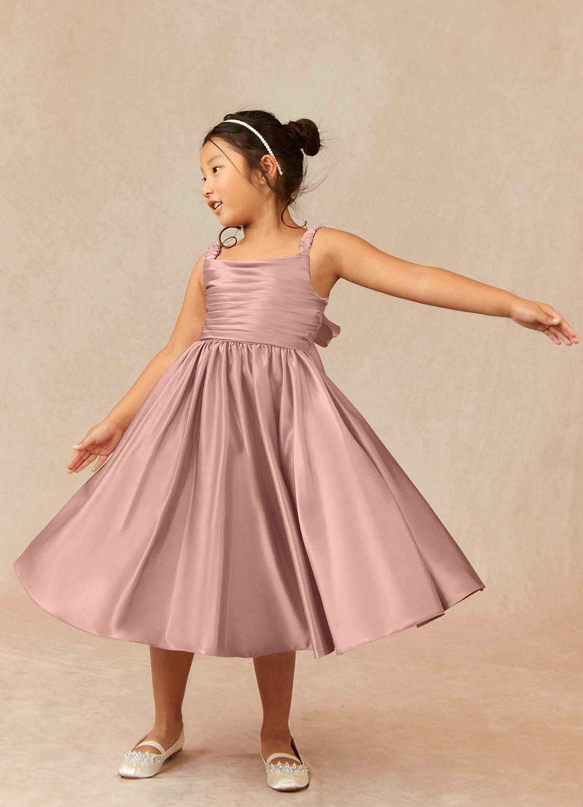Azazie Cutie Pie Rose Gold A-Line Pleated Matte Satin Dress | Azazie