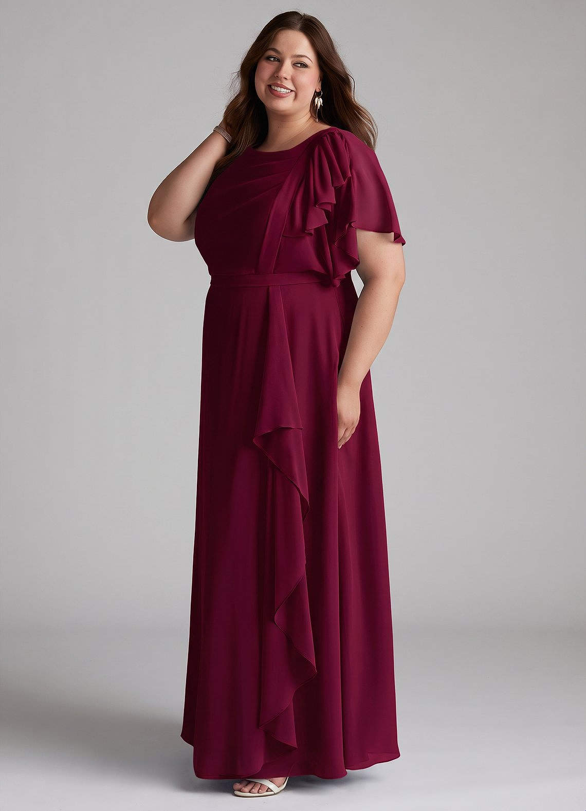 Azazie Aaliyah Modest Bridesmaid Dresses A-Line Scoop Pleated Chiffon Floor-Length Dress image6