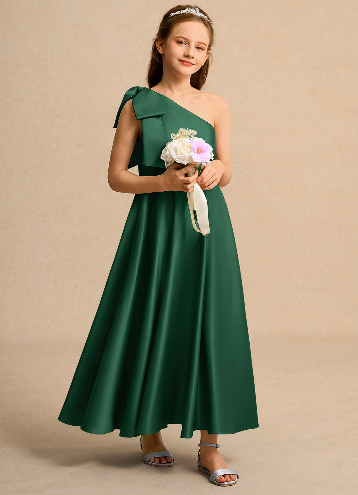 ankle length green dress Short Sleeve Satin Ankle Length Dress main image 1