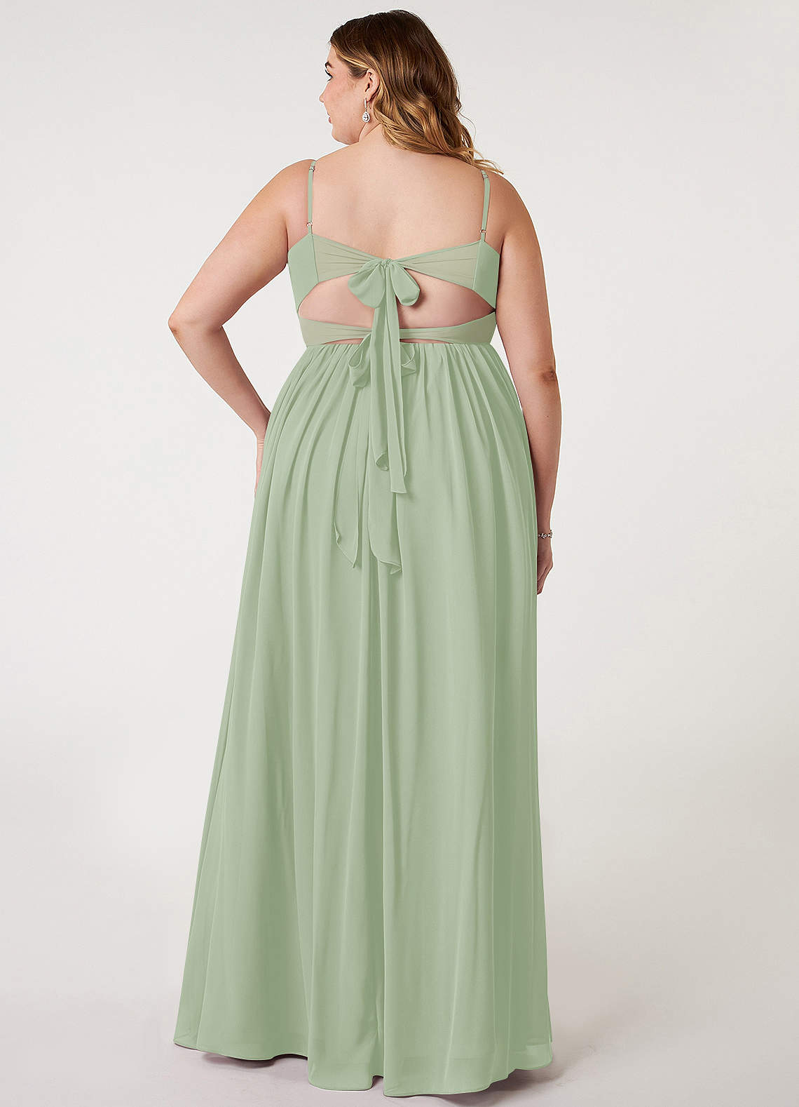 Azazie Zeya Bridesmaid Dresses Dusty Sage A-Line V-Neck Pleated Chiffon Dress image6