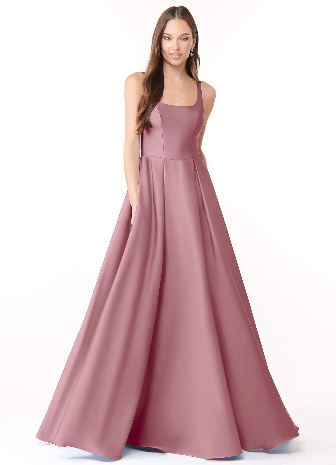 Azazie Neve Bridesmaid Dresses Vintage Mauve Ball-Gown with Pockets Stretch Satin Dress image1