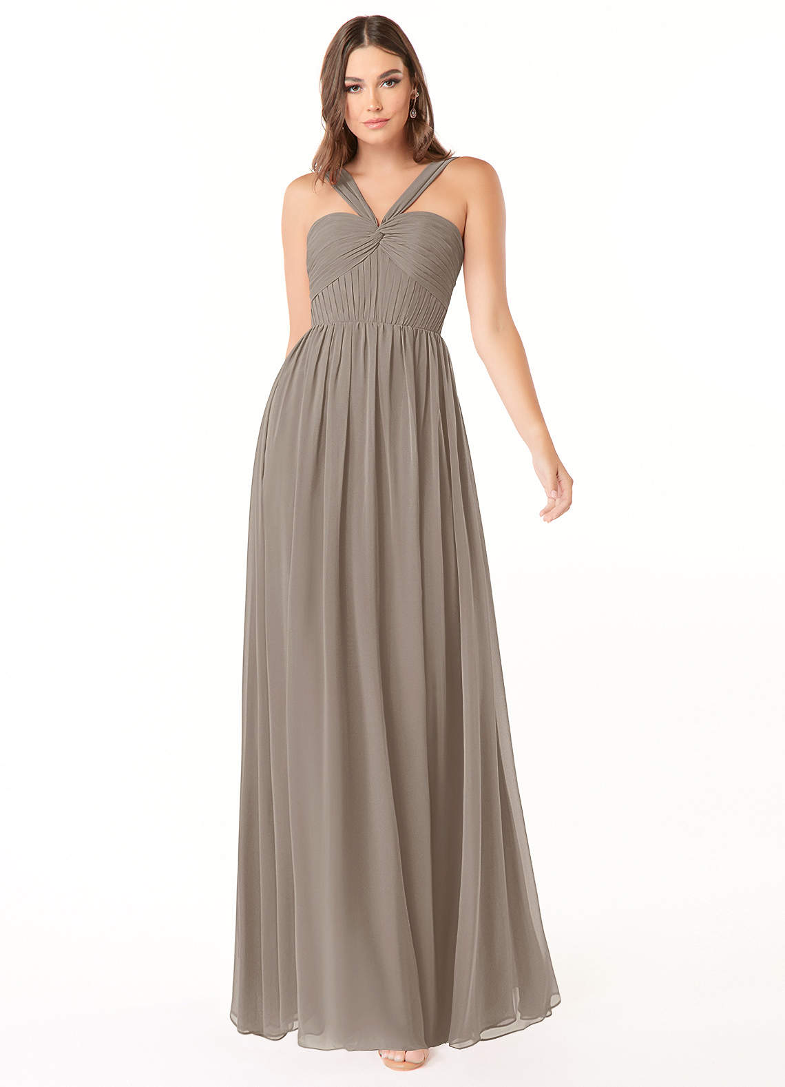 Azazie Dionne Bridesmaid Dresses Taupe A-Line Corset Chiffon Dress image1