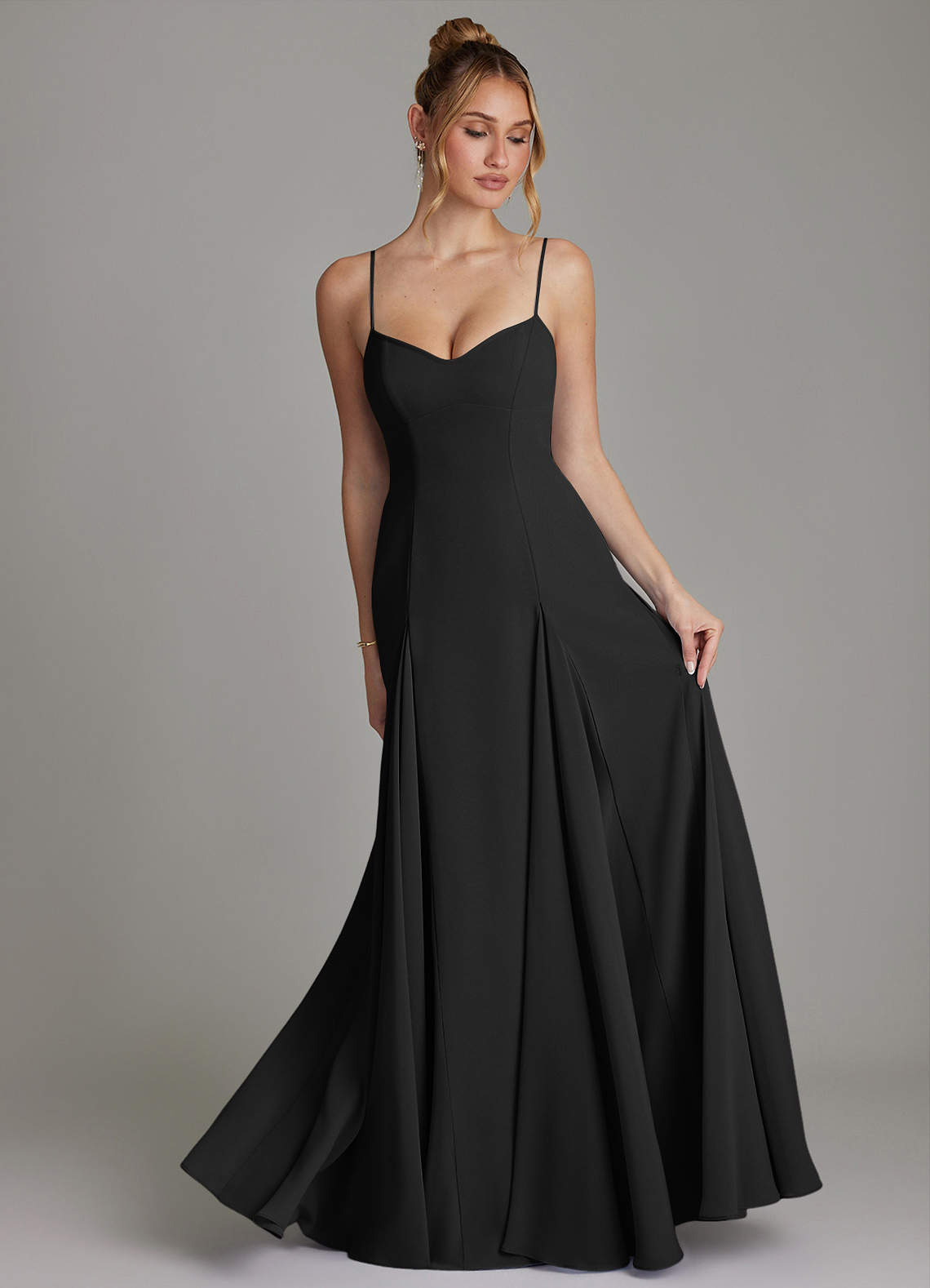 azazie iman bridesmaid dress Imani Ready to Ship Black Chiffon Dresses length gown in an