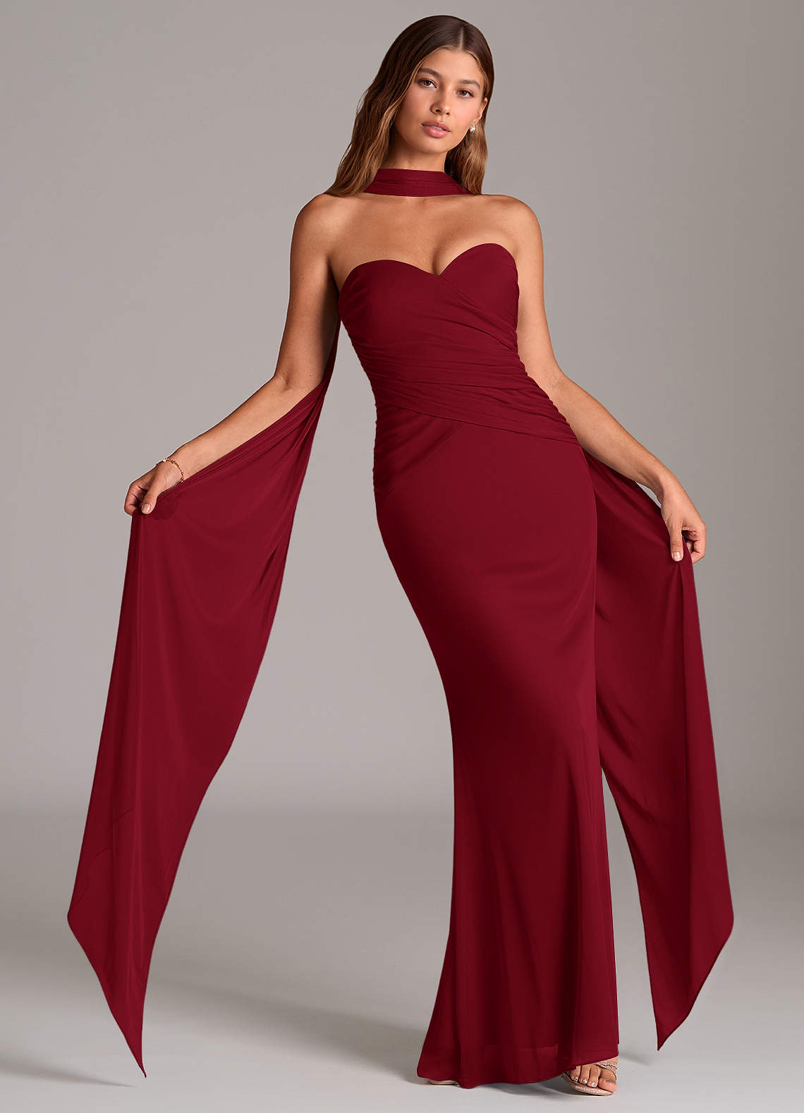 Azazie Katelyn Bridesmaid Dresses Burgundy Sheath Strapless Mesh Convertible Dress image1
