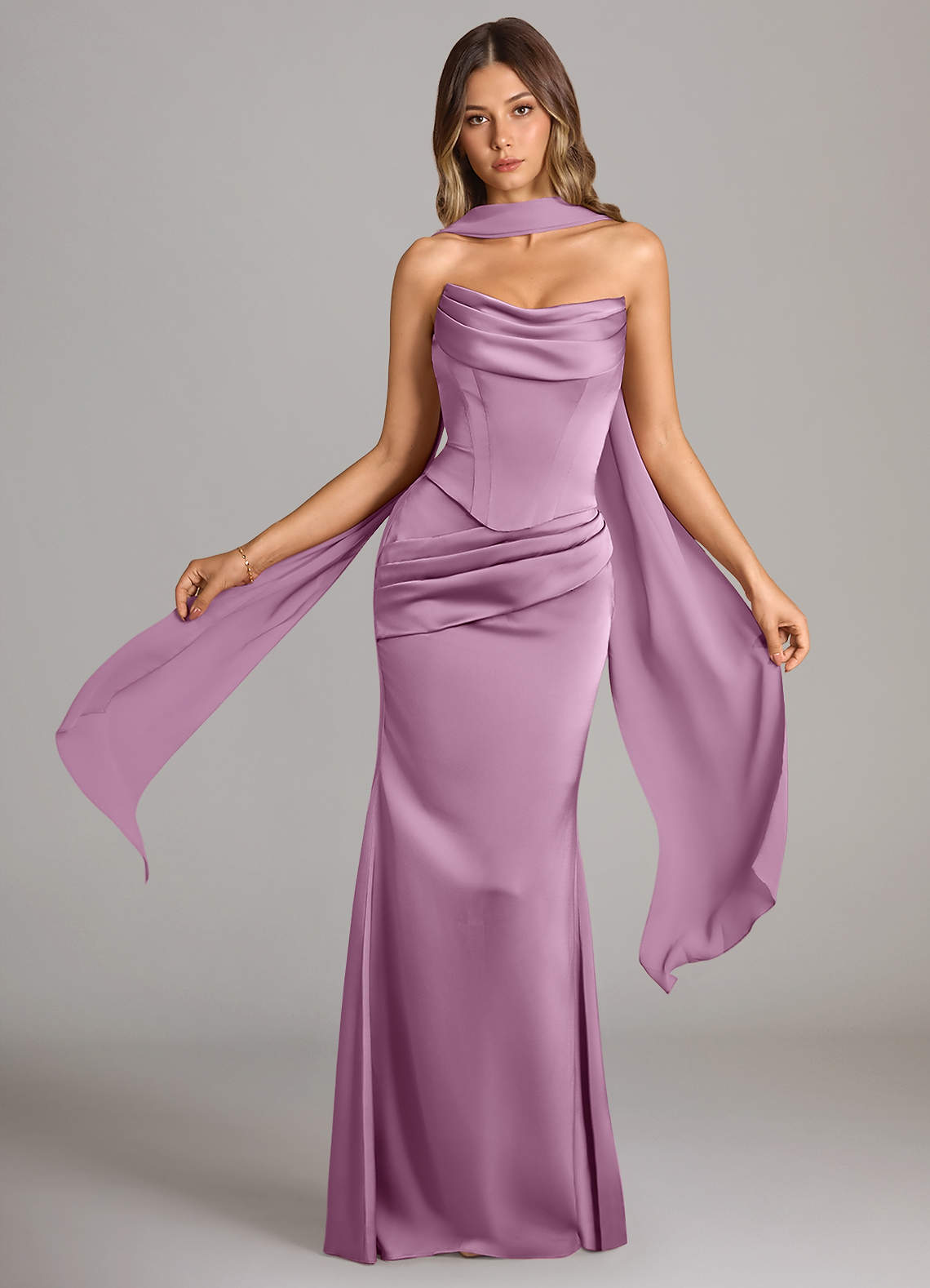 Azazie Sorrel Bridesmaid Dresses Wisteria Mermaid Strapless Stretch Satin Convertible Dress image1