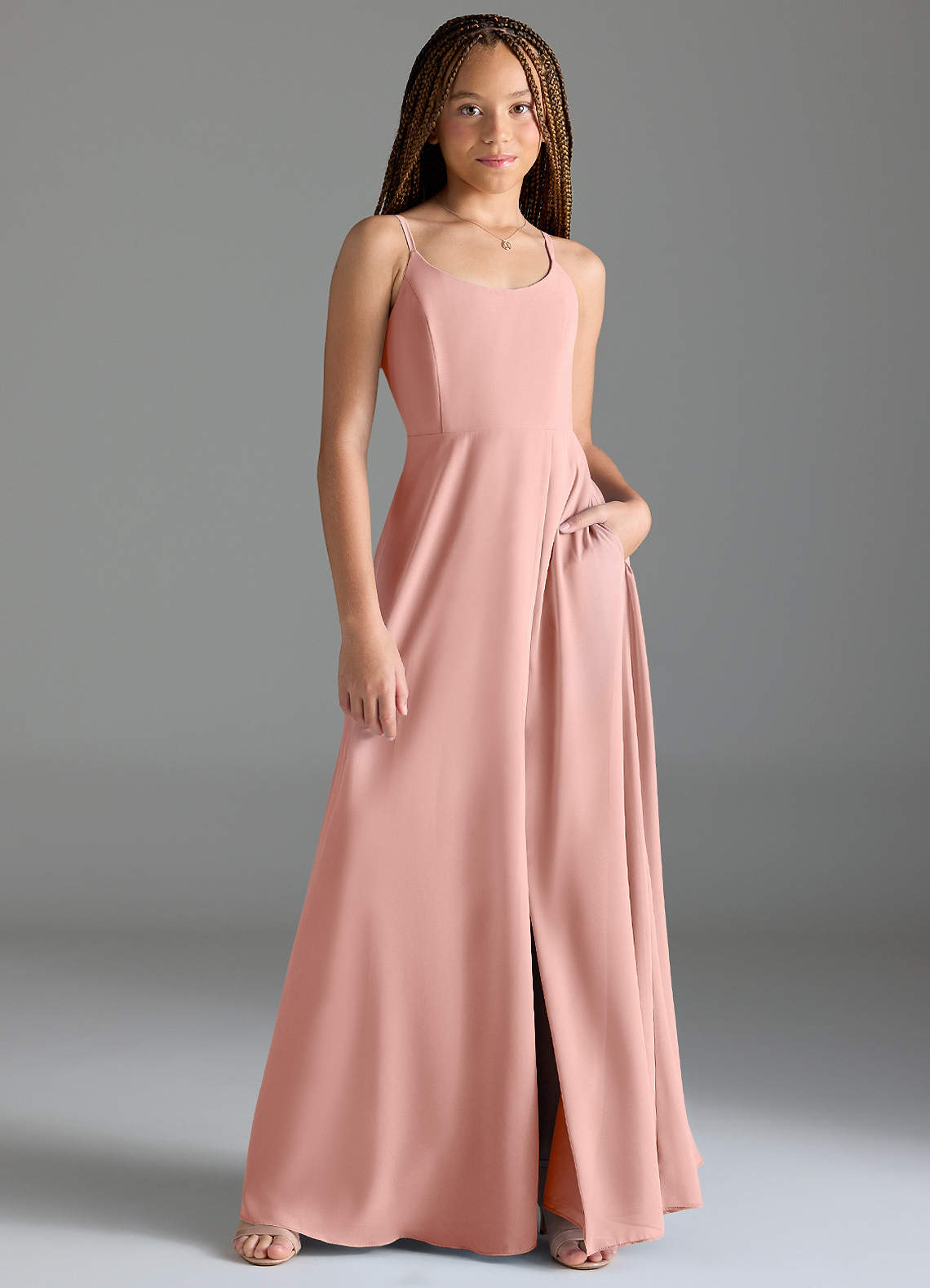 Azazie Moira Junior Rosette A-Line with Pockets Chiffon Dress image1