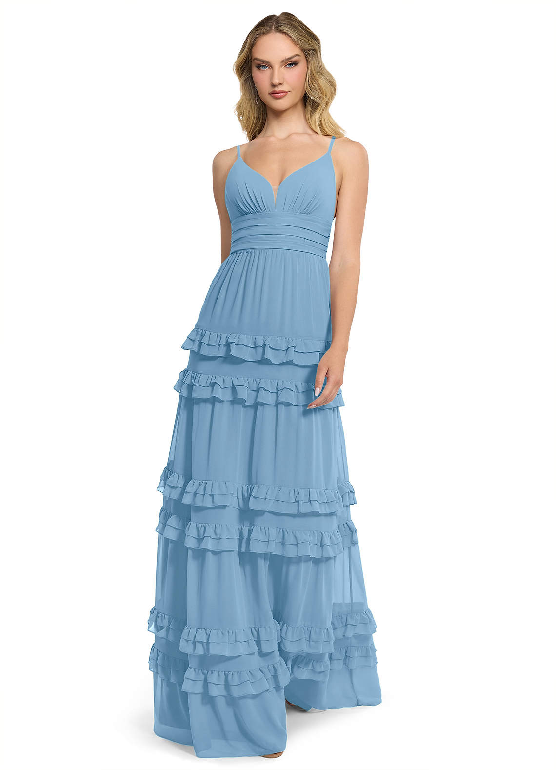 Azazie Rachel Bridesmaid Dresses Steel Blue A-Line Chiffon Dress image1