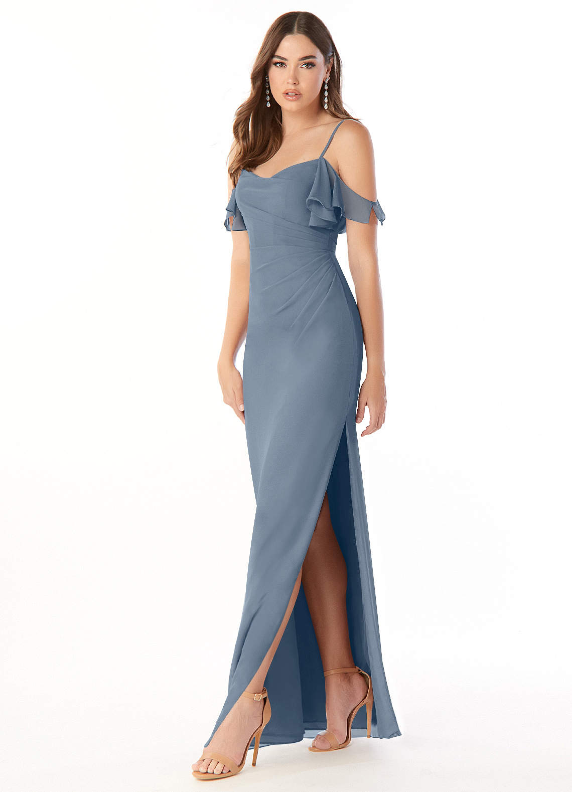 Azazie Emeralda Robes de demoiselle d'honneur Robe Fourreau en Mousseline de soie Épaule décolletée Violet Crépusculaire image1