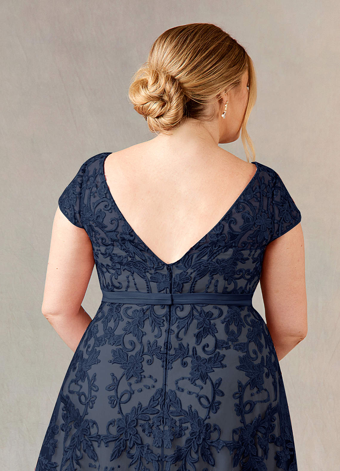 Azazie Sanna Mother of the Bride Dresses Dark Navy Champagne A-Line Scoop Lace Tulle Dress image11