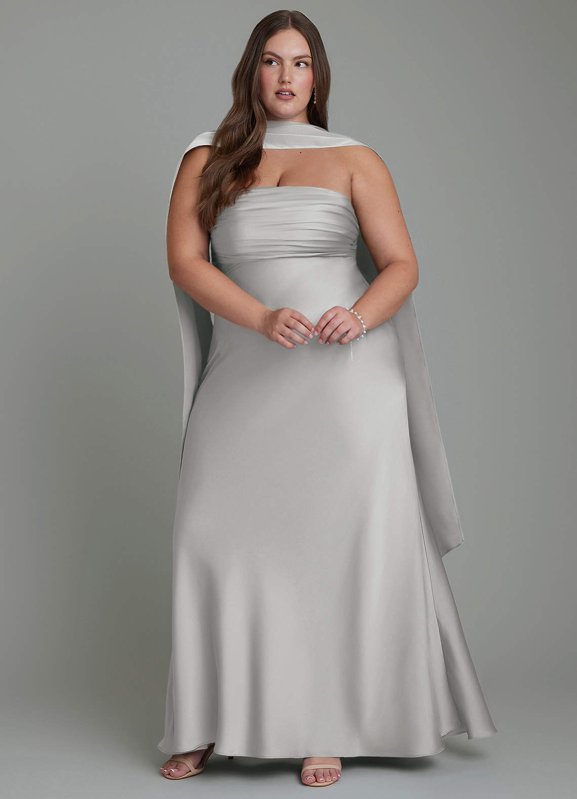 Azazie Saylor Bridesmaid Dresses Silver Mermaid Strapless Stretch Satin Dress image14